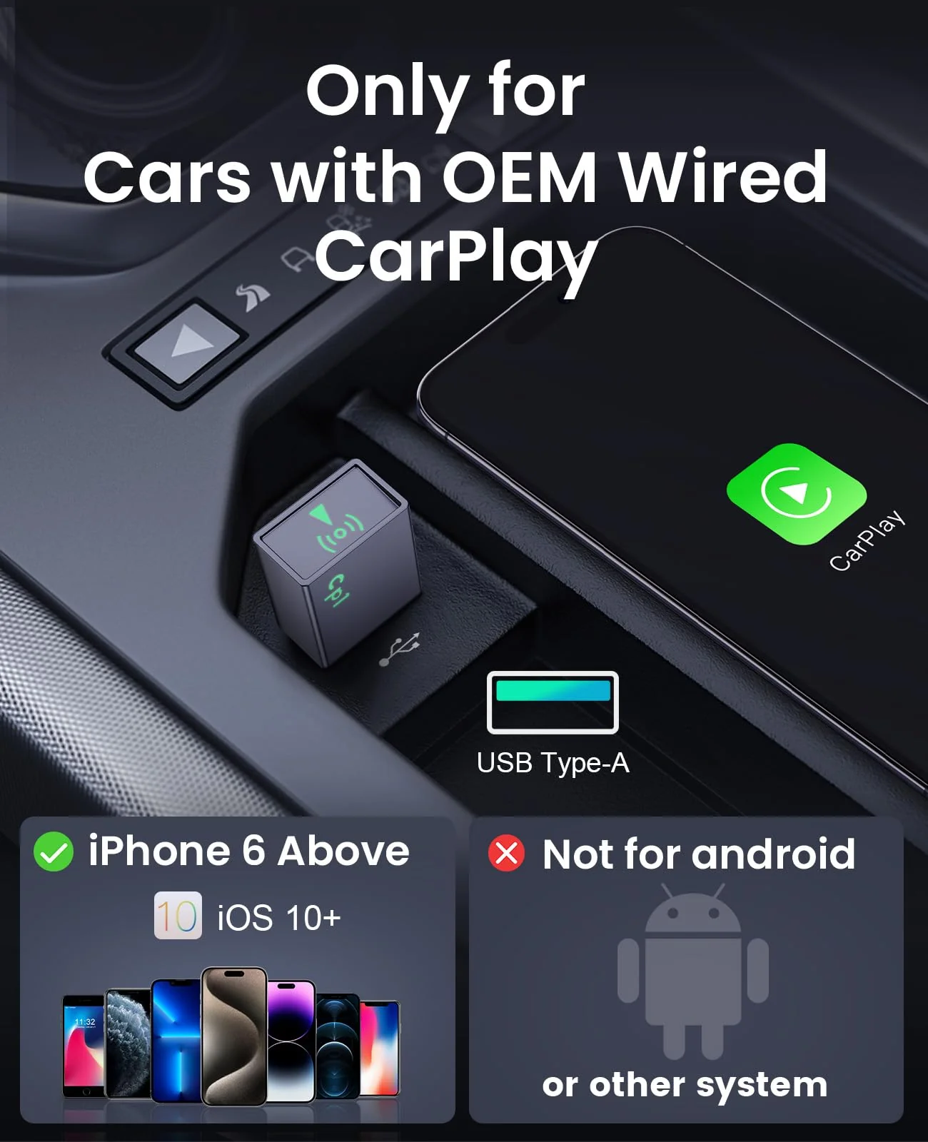 Wireless CarPlay Adapter for iPhone, Apple CarPlay Wireless Adapter 2024, Plug & Play Conversion from Wired to Wireless Bluetooth CarPlay, No Latency for iOS 10+ and Cars from 2016, USB Tpye A USB Type A - Image 7