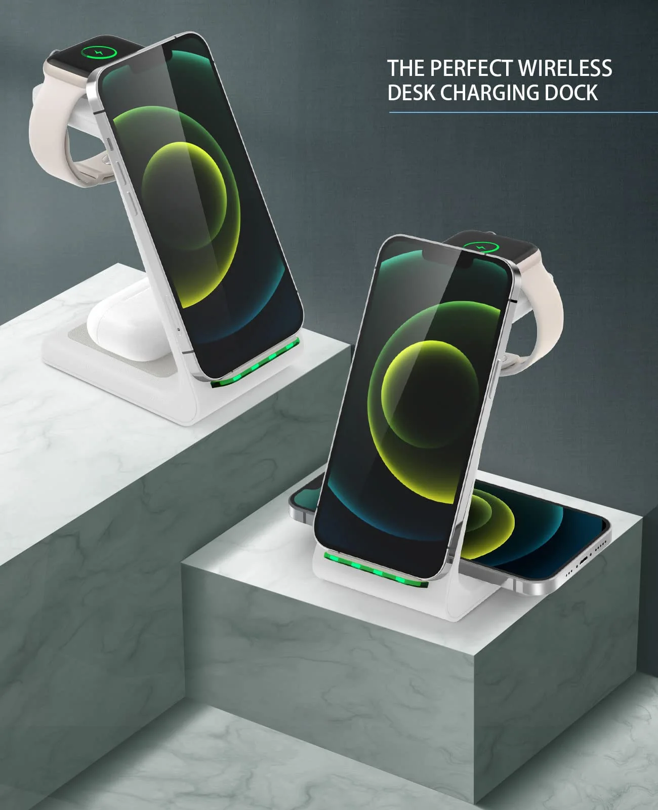 Wireless Charging Station, 3 in 1 Fast Desk Charging Station, Wireless Charger Stand for iPhone 15/14/13/12/11 Pro Max/X/Xs Max/8/8 Plus, AirPods 3/2/pro, iWatch Series 9/8/7/6/5/SE/4/3/2 White - Image 7