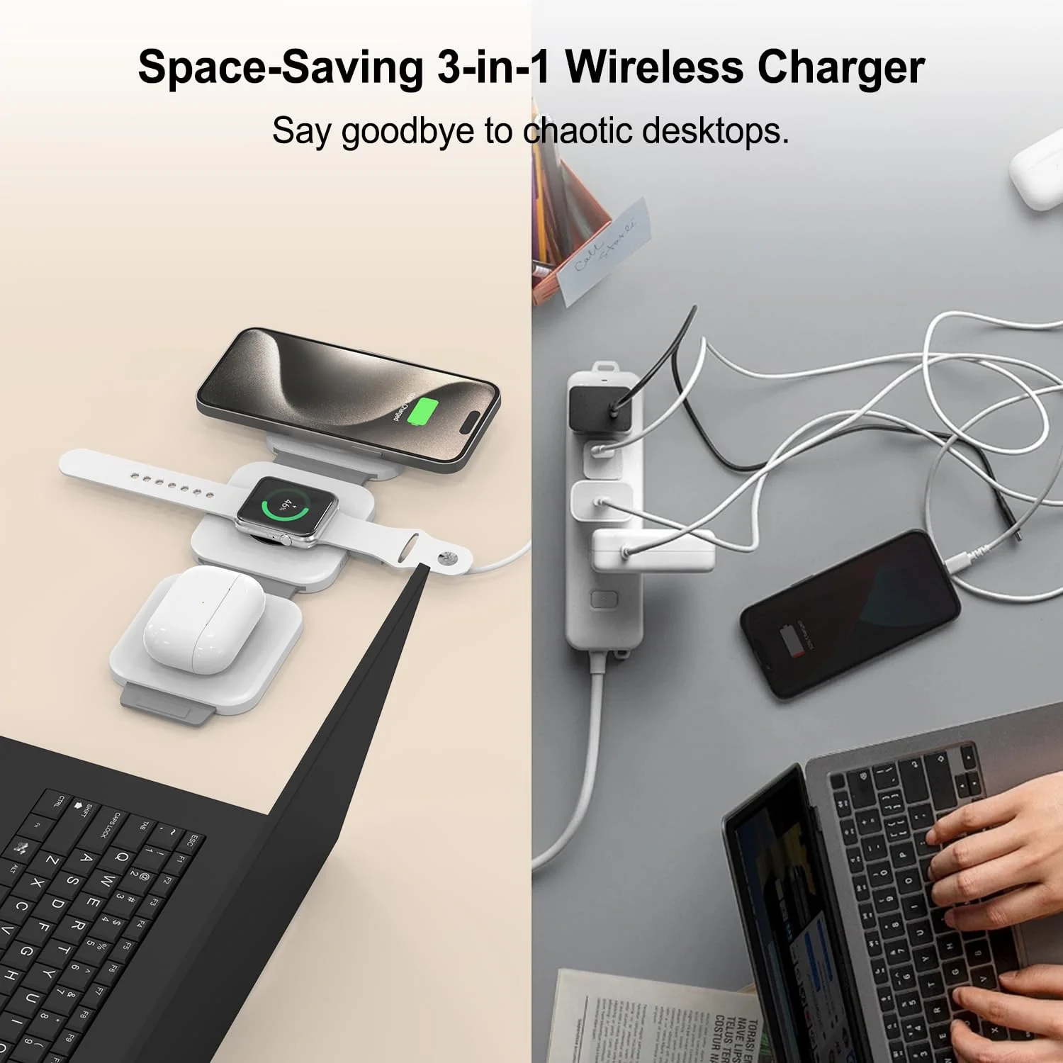 Wireless Charging Station for Apple Multiple Devices - 3 in 1 Foldable Magnetic Wireless Charger - Travel Charging Pad for iPhone 16 15 14 13 12 Pro Max Plus Watch & AirPods (White) White - Image 6