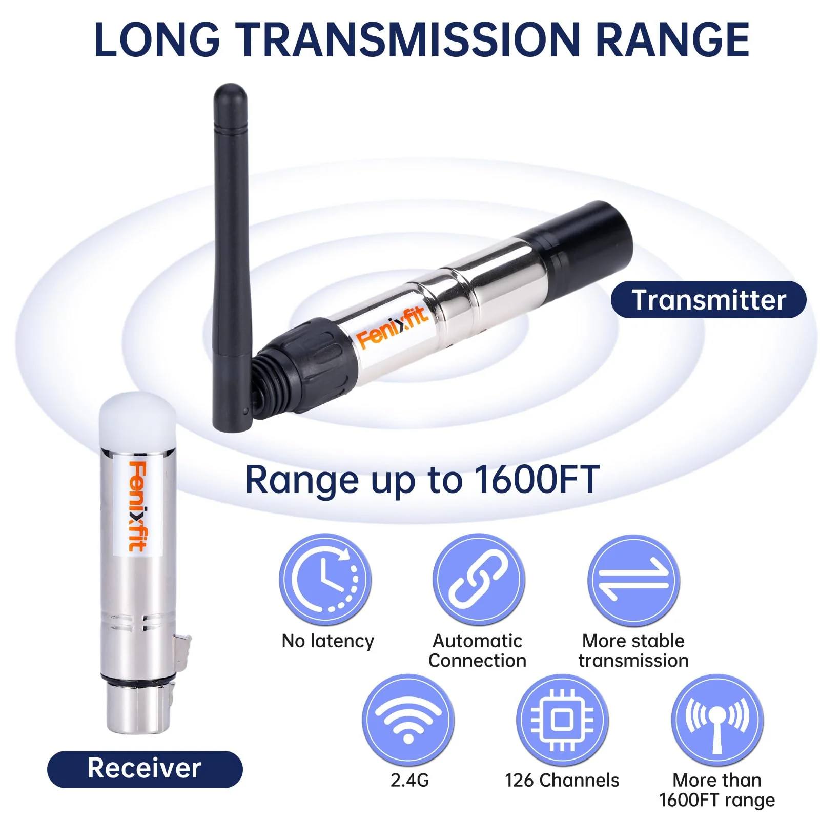 Wireless DMX512 Transmitter Receiver No Latency DJ 2.4G DMX Wireless 1 Transmitter & 3 Receivers Long Transmission Range DMX Light Controller for LED Stage Disco Lighting 4PCS Silver - Image 3