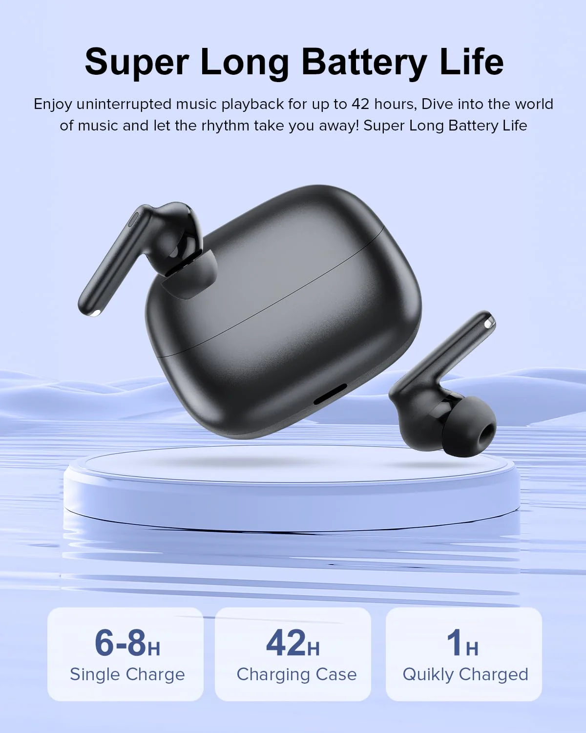 Wireless Earbuds, 42H Playtime Bluetooth 5.3 Headphones, HiFi Stereo Call Noise Cancelling Earbuds, IPX7 Waterproof Stereo in-Ear Earphones with LED Display for iOS Android Cell Phone (Black) Black - Image 2