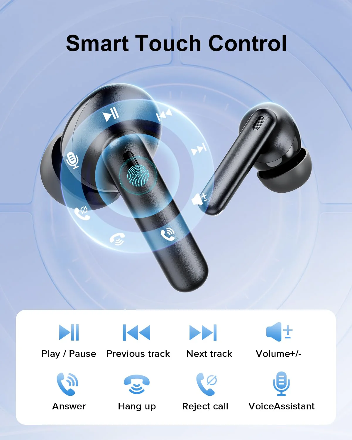 Wireless Earbuds, 42H Playtime Bluetooth 5.3 Headphones, HiFi Stereo Call Noise Cancelling Earbuds, IPX7 Waterproof Stereo in-Ear Earphones with LED Display for iOS Android Cell Phone (Black) Black - Image 7