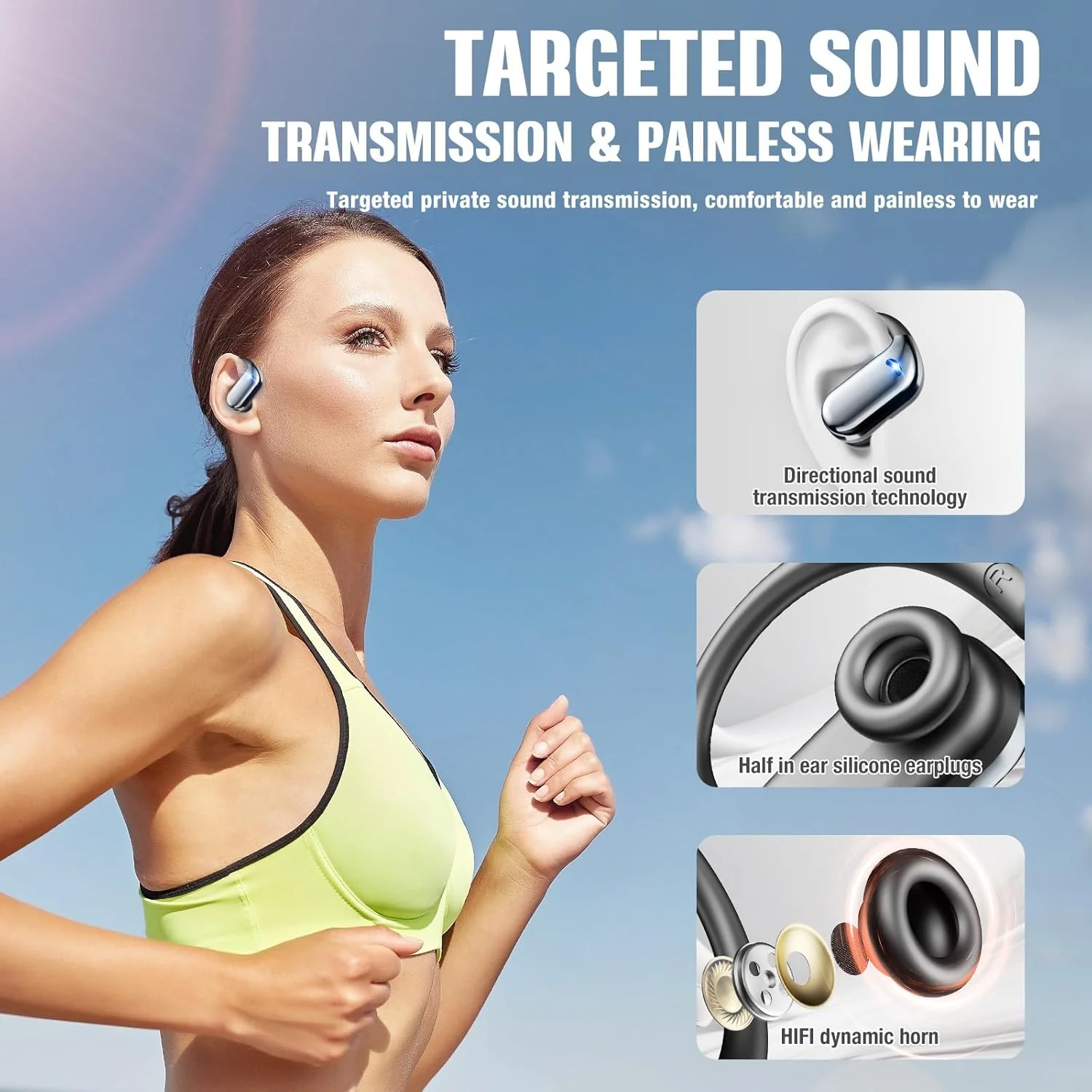 Wireless Earbuds Bluetooth Headphones 80hrs Playback Ear Buds Power Display with Noise Canceling Mic with Earhooks for Sports/Workout/Running, Black - Image 3