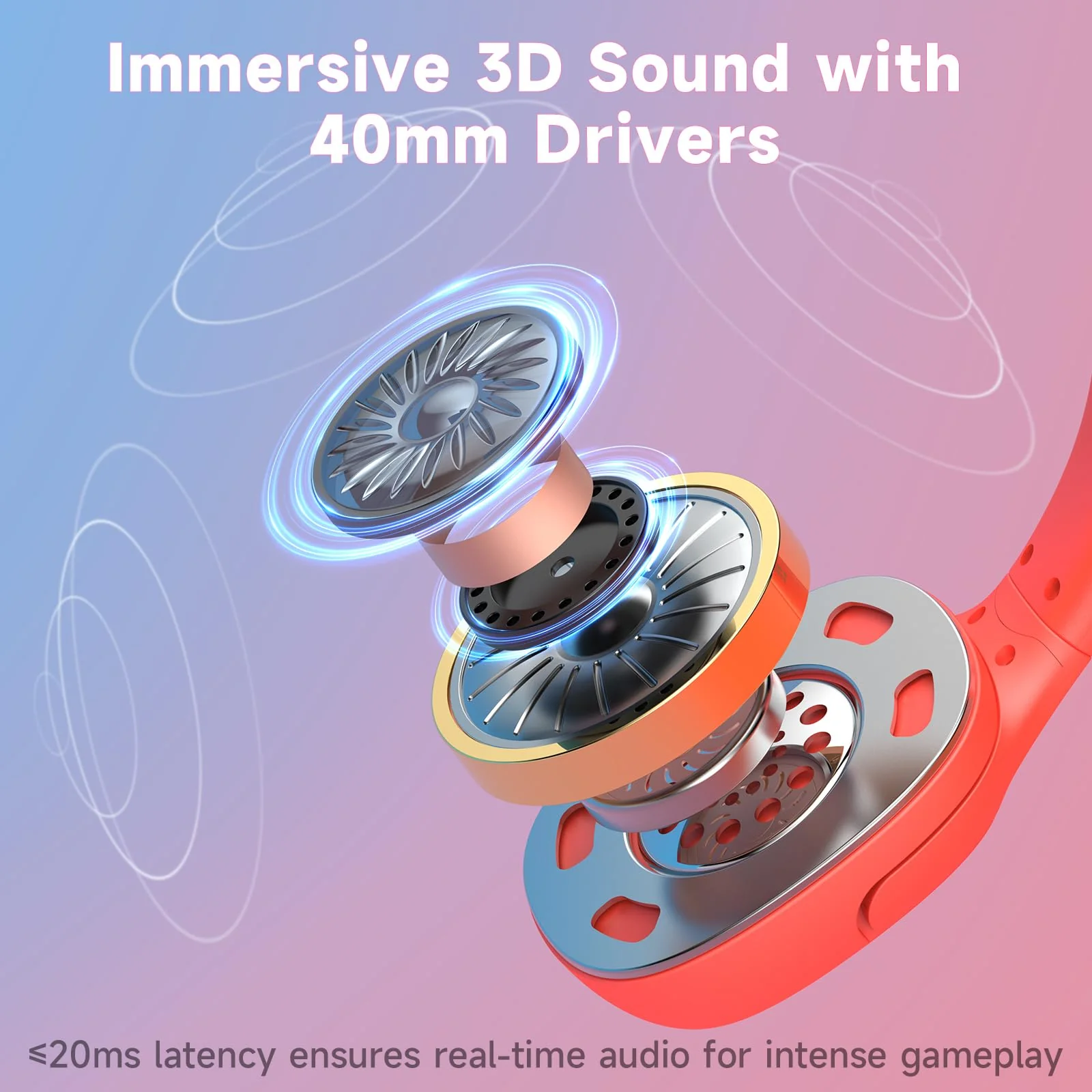 Wireless Gaming Headset for Nintendo Switch/Lite/OLED, Wireless Gaming Headphones with Mic for Nintendo Switch 2/Fortnite/Sports - Red/Blue - Image 2