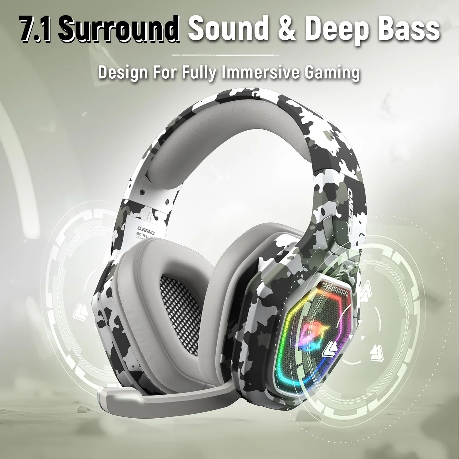 Wireless Gaming Headset for Ps5, Ps4, PC, Gaming Headphones with Flip Mic and USB-A & USB-C Transmitter, 40Hr Battery Bluetooth Headset for Mobile, Mac, Laptop Camouflage - Image 3