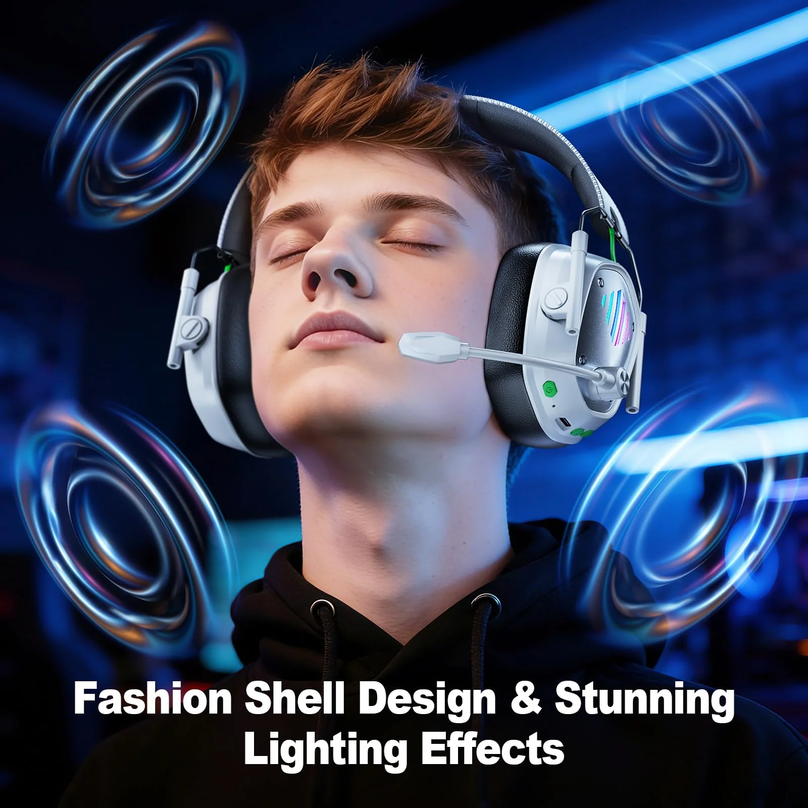 Wireless Gaming Headset for PS5, PS4, PC, Laptop, Mac & Switch, Dual Low-Latency 2.4GHz USB/Type-C & BT 5.4, ENC Noise-Canceling Mic, 3D Stereo Sound, RGB Lighting, 48H Battery Pure White - Image 7