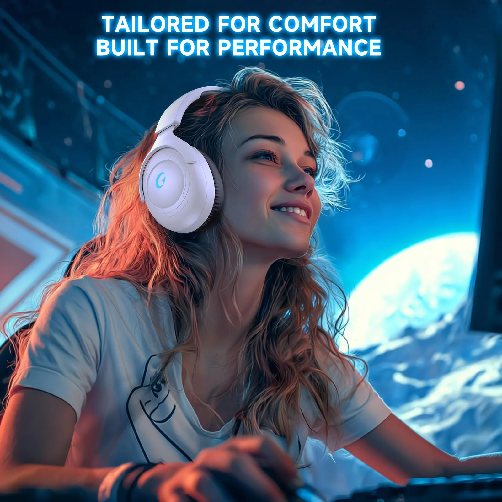 Wireless Gaming Headset for PS5/PS4,PC,Switch,Mac, 2.4GHz Gaming Headset with Mic, 45H Battery, Surround Sound, Noise Cancelling Over Ear Headphones Bluetooth 5.3, for Xbox Needs 3.5mm Cable - White - Image 4
