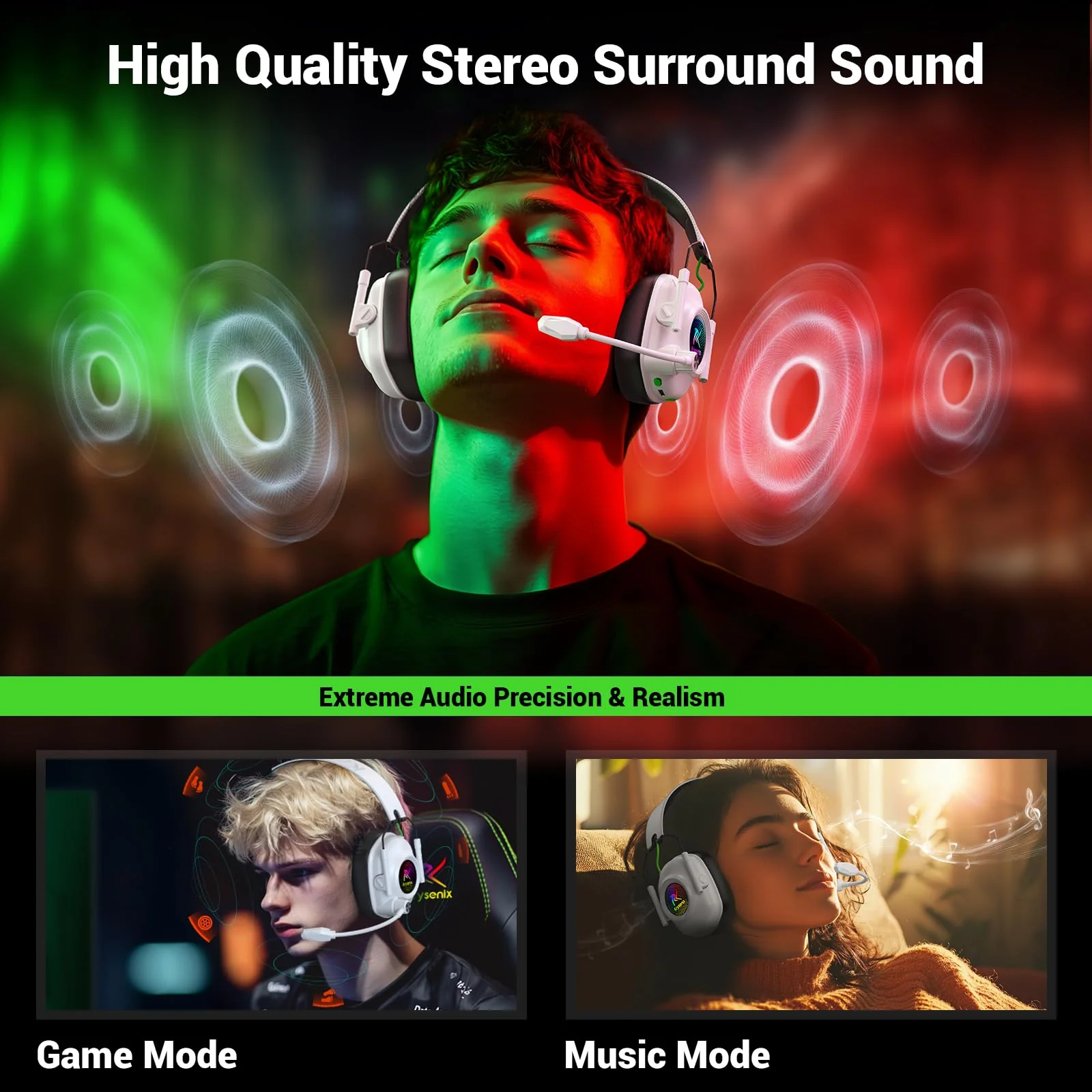 Wireless Gaming Headset for Xbox Series X|S, Xbox One, PC, PS5, PS4, Mac, Switch, 2.4 GHz Wireless & Bluetooth 5.4 Gaming Headphones with Noise Canceling Microphone, 50Hr Battery, 50mm Drivers-White White - Image 5
