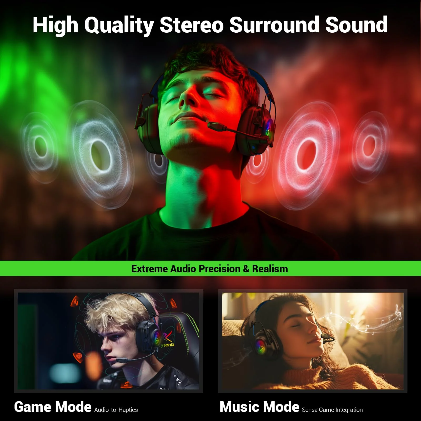 Wireless Gaming Headset with Noise Canceling Microphone for PC, PS5, PS4, Switch, Mac, 2.4 GHz Wireless & Bluetooth 5.4 Gaming Headphones, Cool RGB Lighting, 40Hr Battery, 50mm Drivers(Black Blue) Black Blue - Image 4