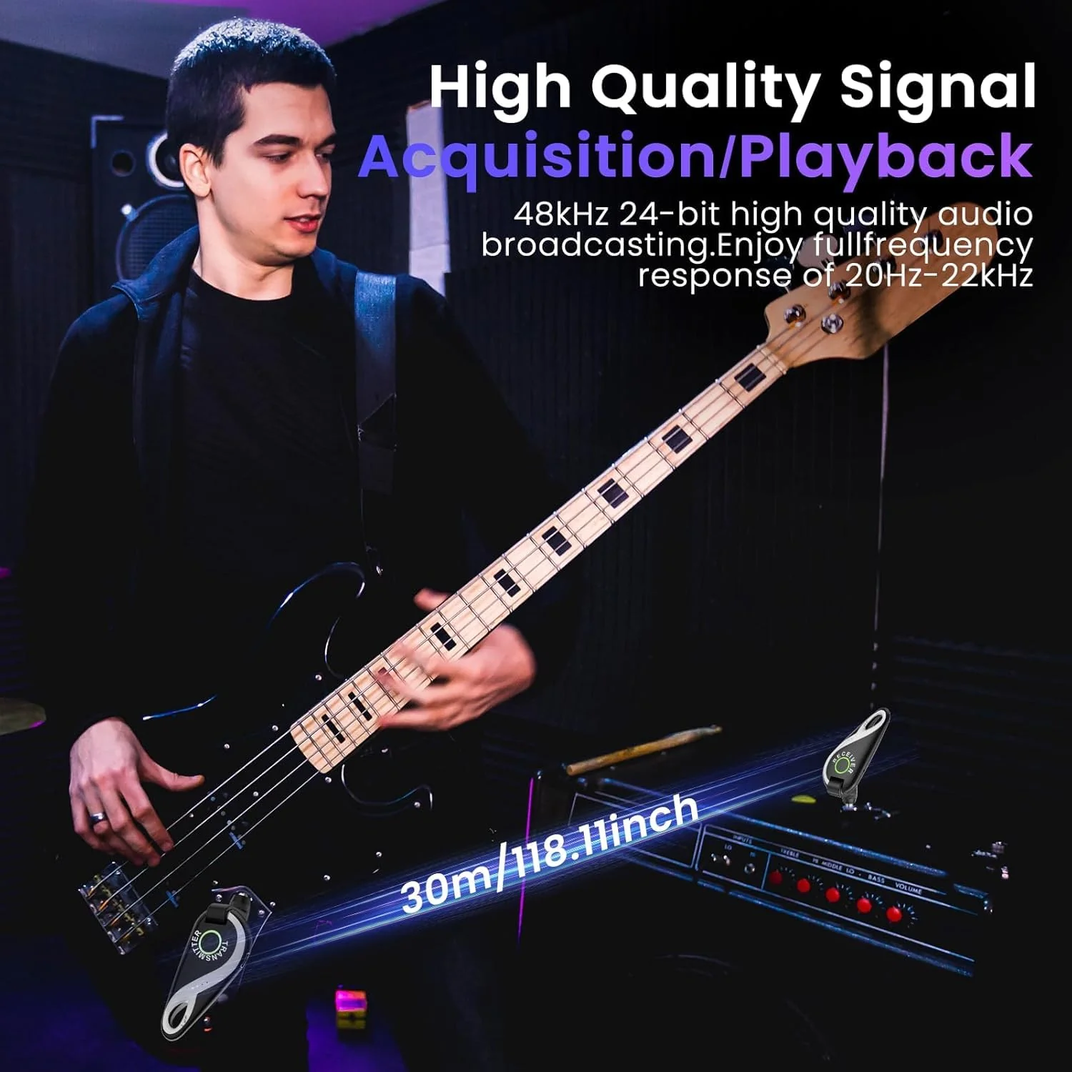 Wireless Guitar System 2.4 GHz, Professional Starter Rechargeable Audio Wireless Guitar Transmitter Receiver for Guitar, Bass, Electronic Instruments (H1) - Image 4