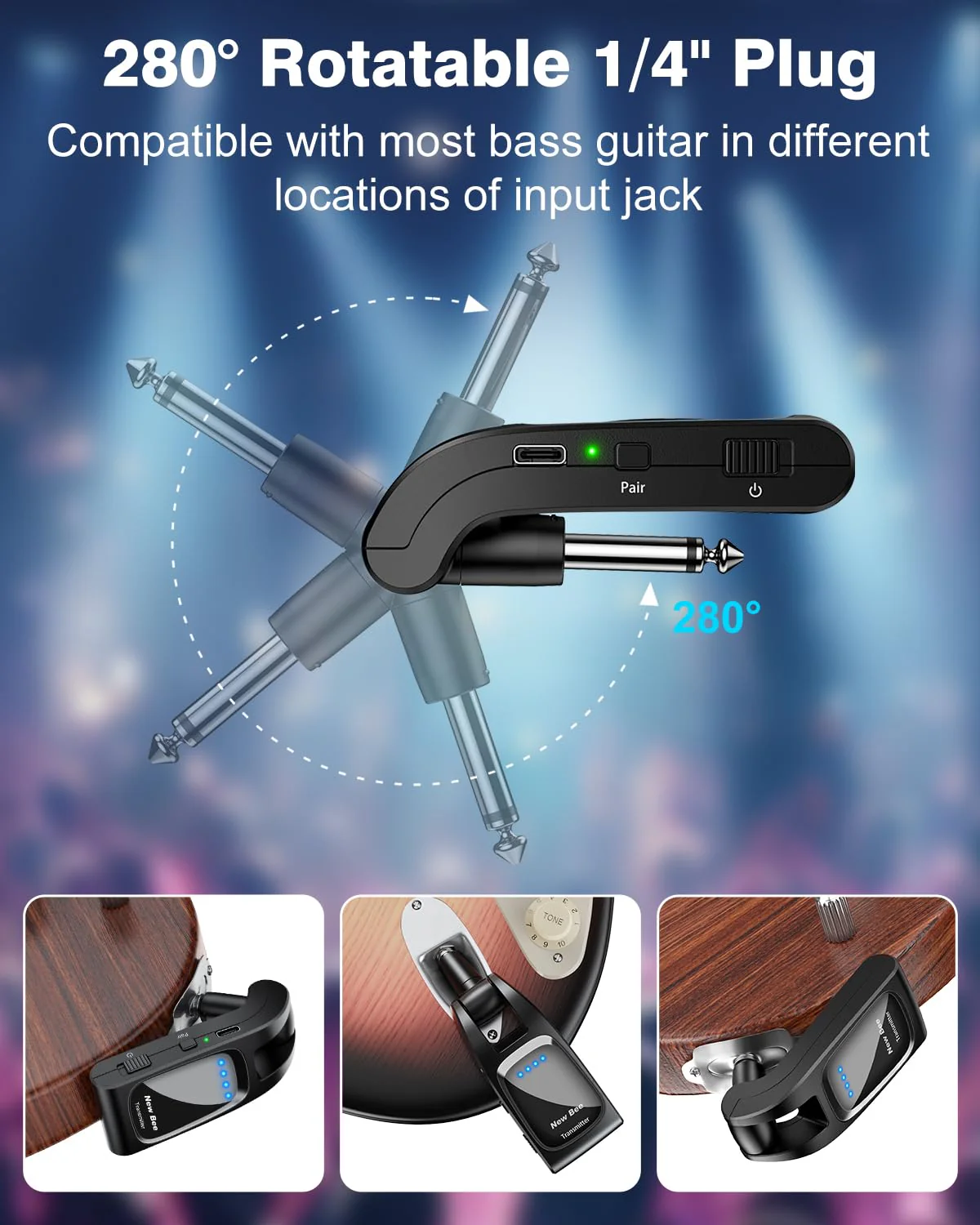 Wireless Guitar System 2.4 GHz with 6 Channels Rechargeable Audio Wireless Guitar Transmitter Receiver for Bass Electric Instruments Black - Image 4