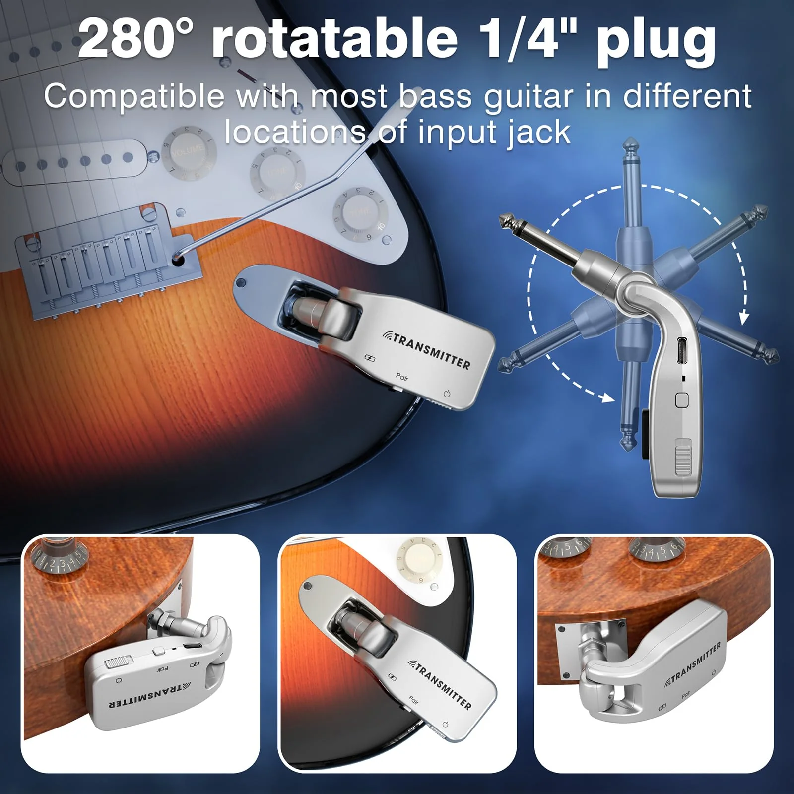 Wireless Guitar System 2.4 GHz with 6 Channels Rechargeable Lithium Battery Transmitter Receiver for Electric Guitar Bass Keyboard Piano - Image 3