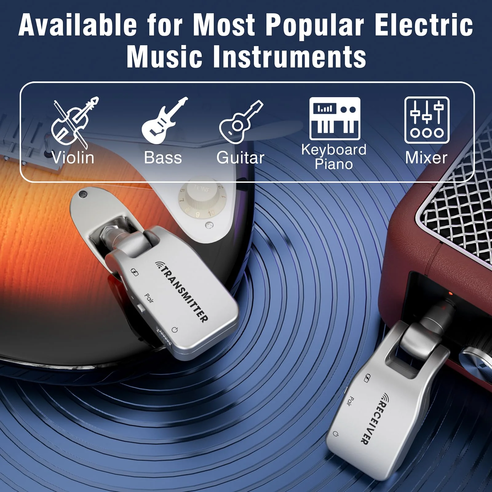 Wireless Guitar System 2.4 GHz with 6 Channels Rechargeable Lithium Battery Transmitter Receiver for Electric Guitar Bass Keyboard Piano - Image 4