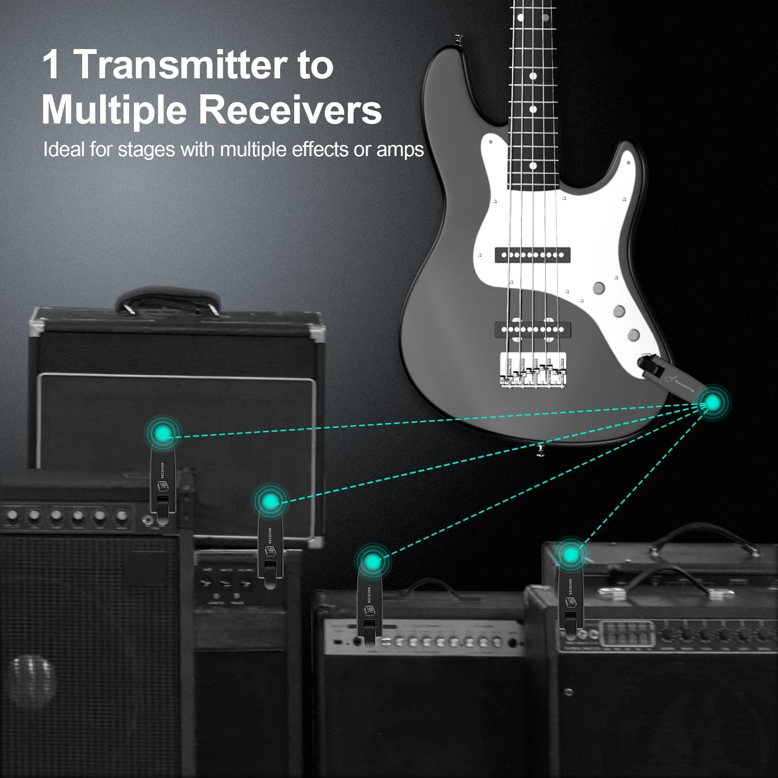 Wireless Guitar System, Digital Wireless System Wireless Guitar Transmitter Receiver Support Multi Channels Rechargeable Long Battery Life for Guitar Bass Electric Instruments (Dark Black) Dark Black - Image 5