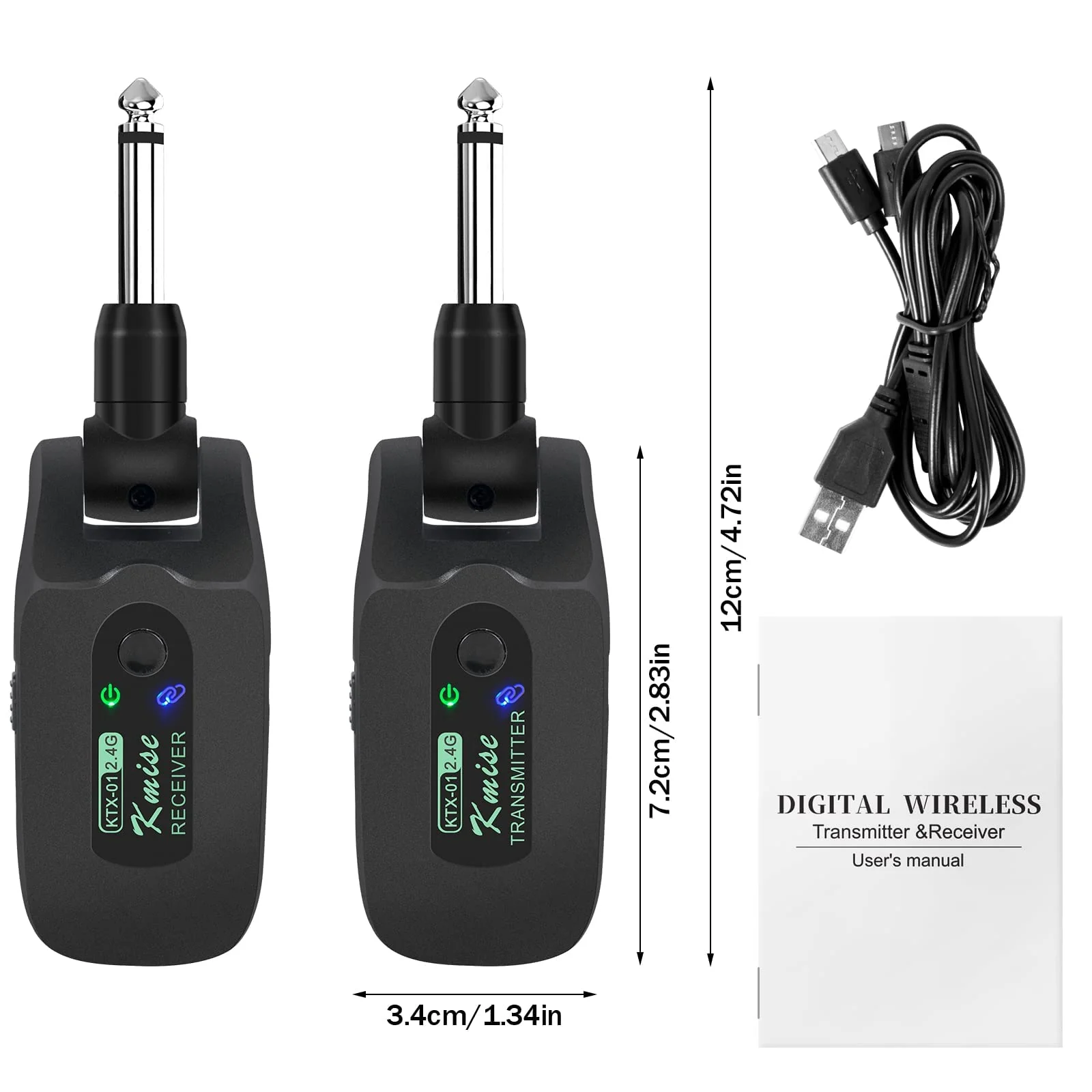 Wireless Guitar System, Kmise 2.4GHZ Transmitter Receiver for Electric Bass Guitars Accessories W/ 100 Feet Transmission Distance & over Working 10h Rechargeable Lithium Battery - Image 6