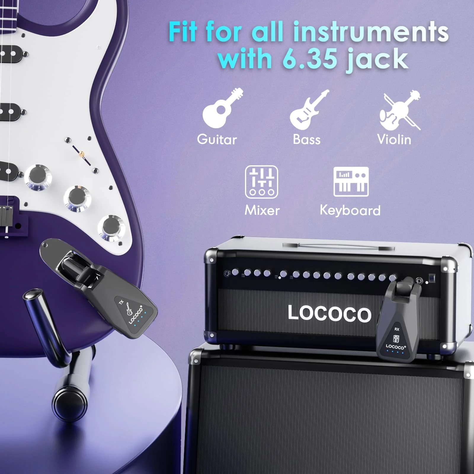 Wireless Guitar System Transmitter Receiver: UHF Cordless 164 Feet Range - 6 Channels USB-C Rechargeable Audio, 220° Rotatable Plug Design for Guitar Bass and Electric Instruments (Black) black - Image 2