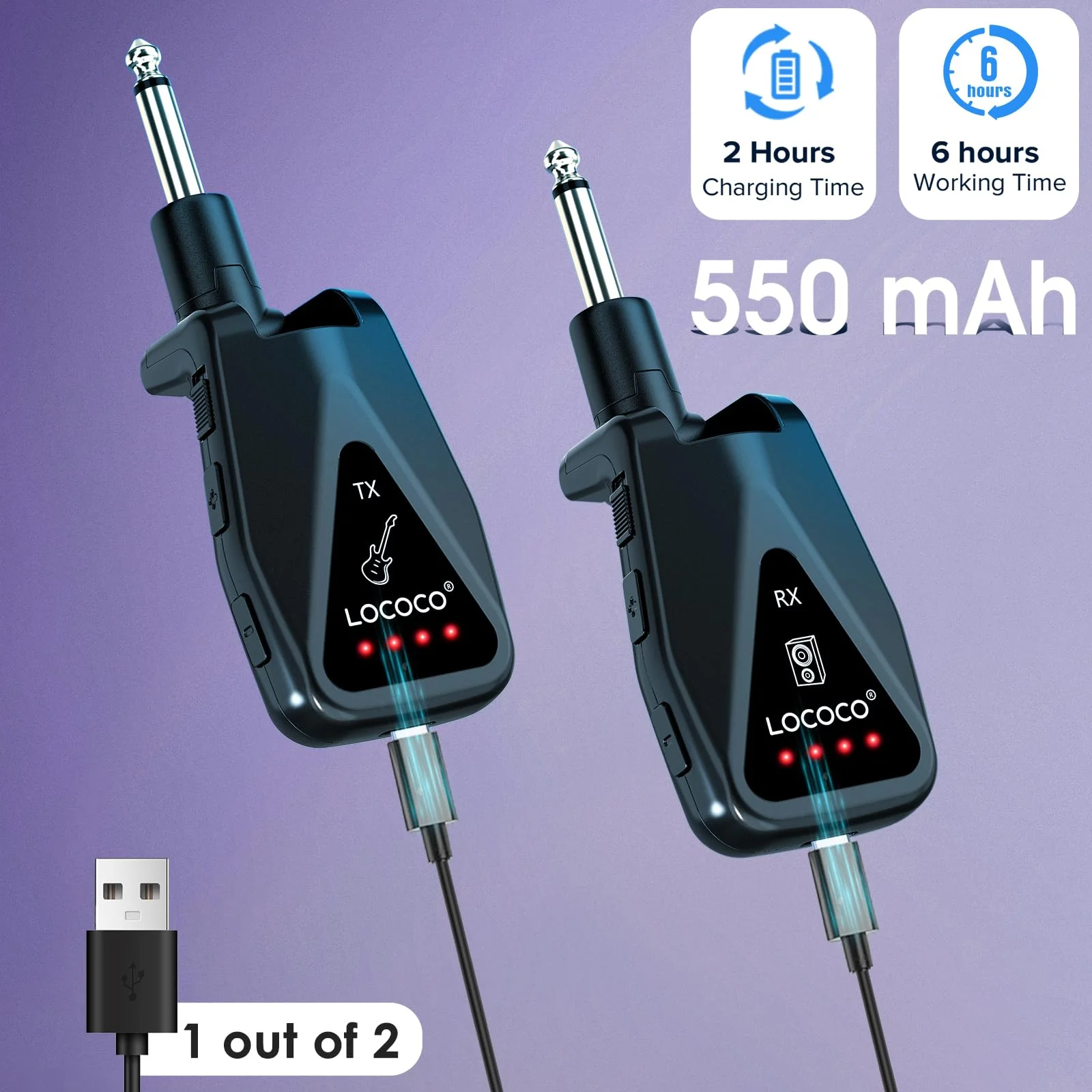 Wireless Guitar System Transmitter Receiver: UHF Cordless 164 Feet Range - 6 Channels USB-C Rechargeable Audio, 220° Rotatable Plug Design for Guitar Bass and Electric Instruments (Black) black - Image 3