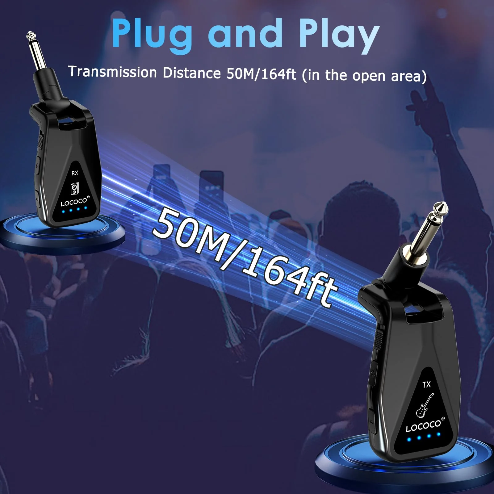 Wireless Guitar System Transmitter Receiver: UHF Cordless 164 Feet Range - 6 Channels USB-C Rechargeable Audio, 220° Rotatable Plug Design for Guitar Bass and Electric Instruments (Black) black - Image 5