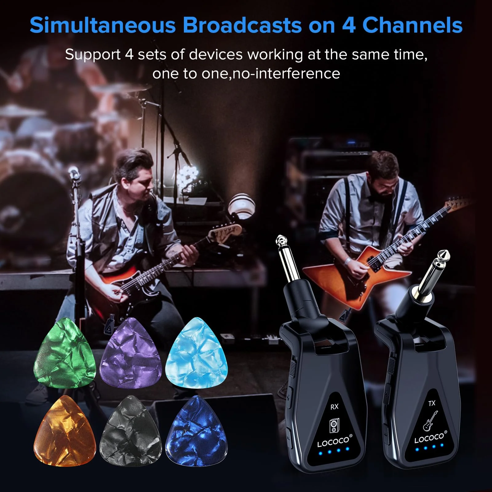 Wireless Guitar System Transmitter Receiver: UHF Cordless 164 Feet Range - 6 Channels USB-C Rechargeable Audio, 220° Rotatable Plug Design for Guitar Bass and Electric Instruments (Black) black - Image 8
