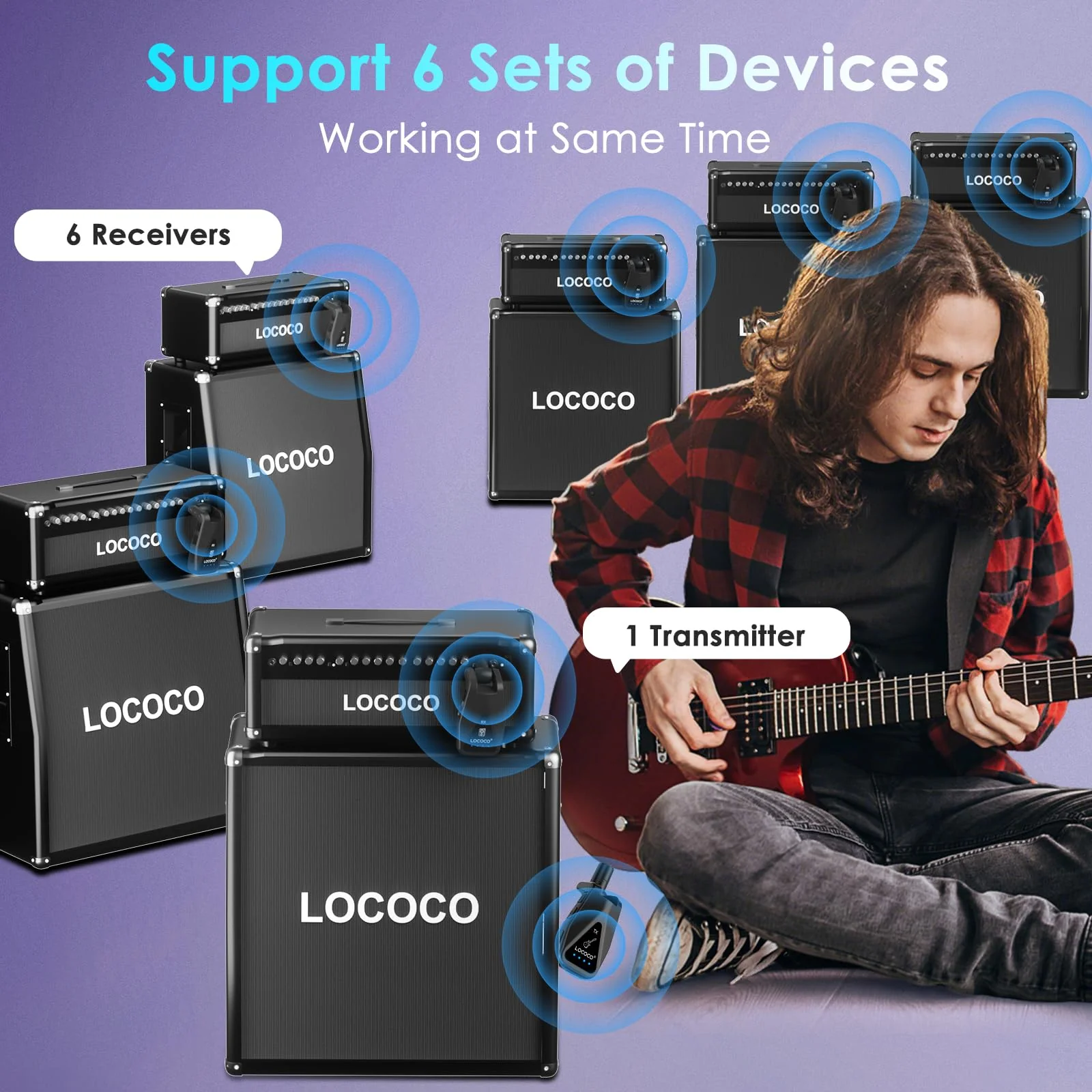 Wireless Guitar System Transmitter Receiver: UHF Cordless 164 Feet Range - 6 Channels USB-C Rechargeable Audio, 220° Rotatable Plug Design for Guitar Bass and Electric Instruments(Red) red - Image 7