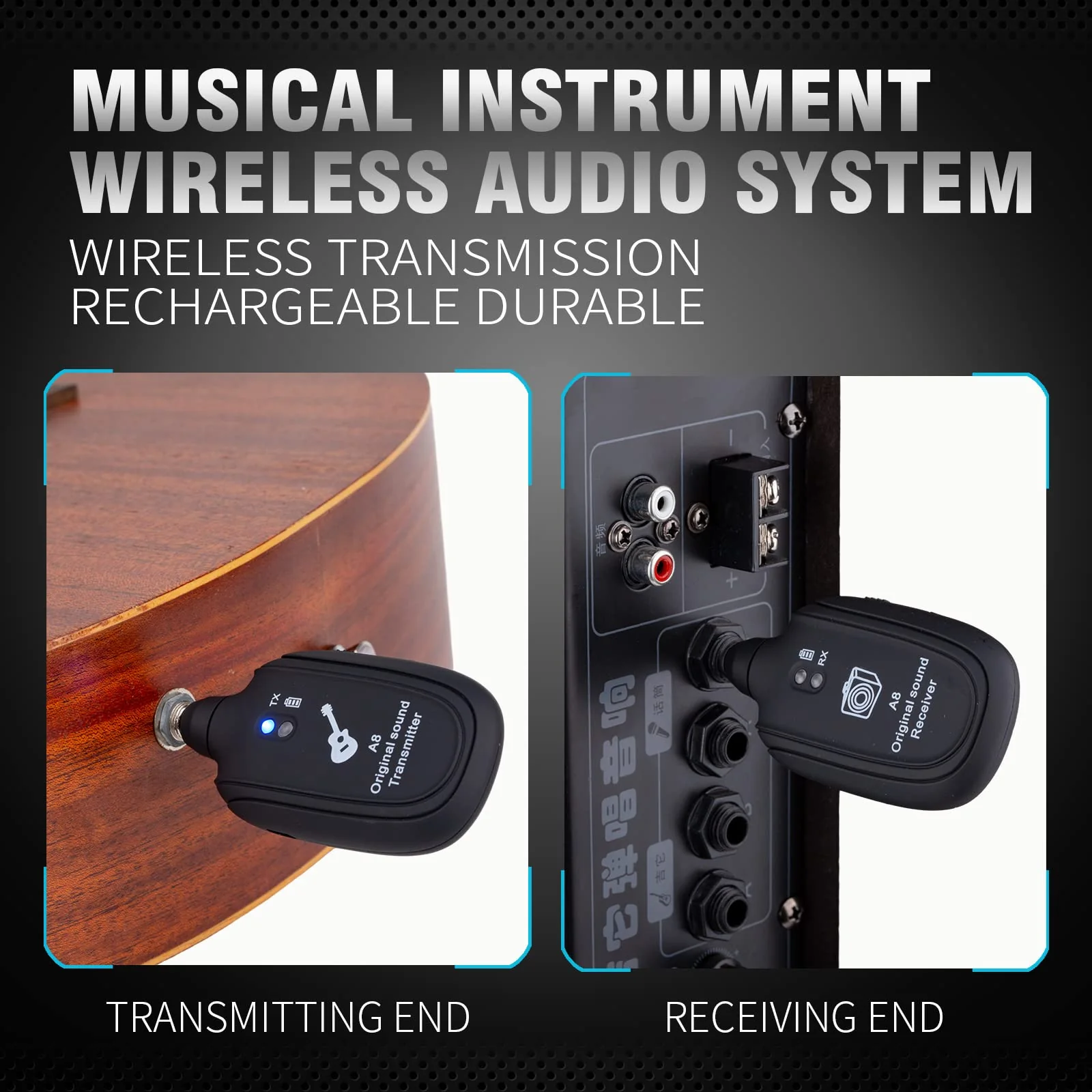 Wireless Guitar System - Transmitter Receiver with Built-in Rechargeable Battery, 4 Channels for Electric Guitar, Bass, Violin - Image 2