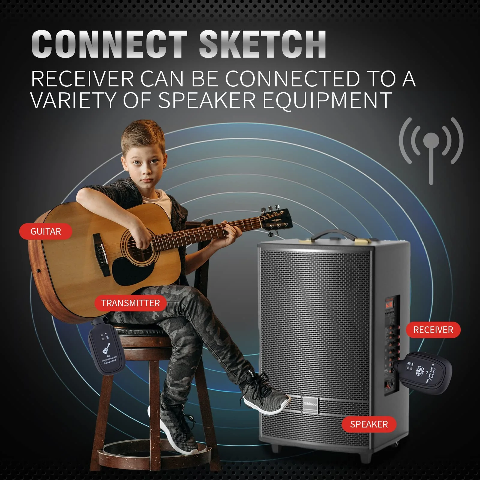 Wireless Guitar System - Transmitter Receiver with Built-in Rechargeable Battery, 4 Channels for Electric Guitar, Bass, Violin - Image 3