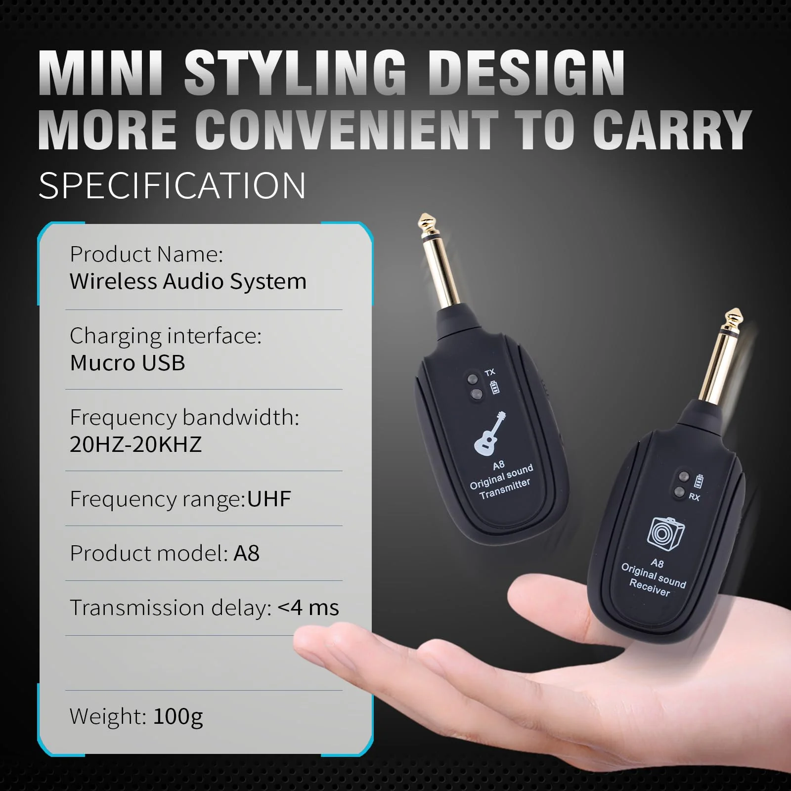 Wireless Guitar System - Transmitter Receiver with Built-in Rechargeable Battery, 4 Channels for Electric Guitar, Bass, Violin - Image 4