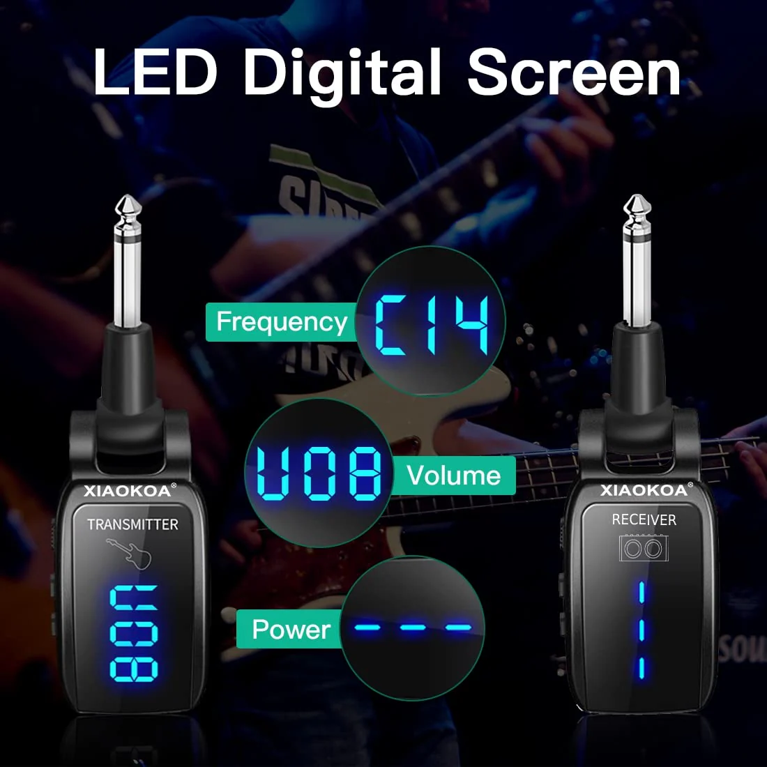 Wireless Guitar System, UHF 15 Channels Rechargeable Transmitter Receiver, 164ft Range with LED Screen, for Electric Bass Musical Instruments （Black） black - Image 2