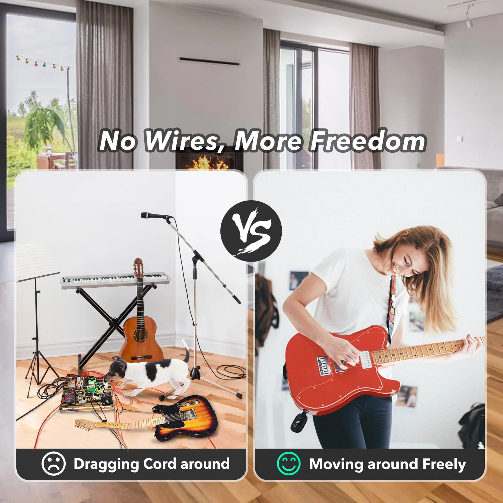 Wireless Guitar System UHF 2 Modes, Rechargeable Li-Battery, 100ft Range, Plug & Play for Guitar, Bass, Violin, Keyboard - Black (2TX + 1RX) A8-2 - Image 2