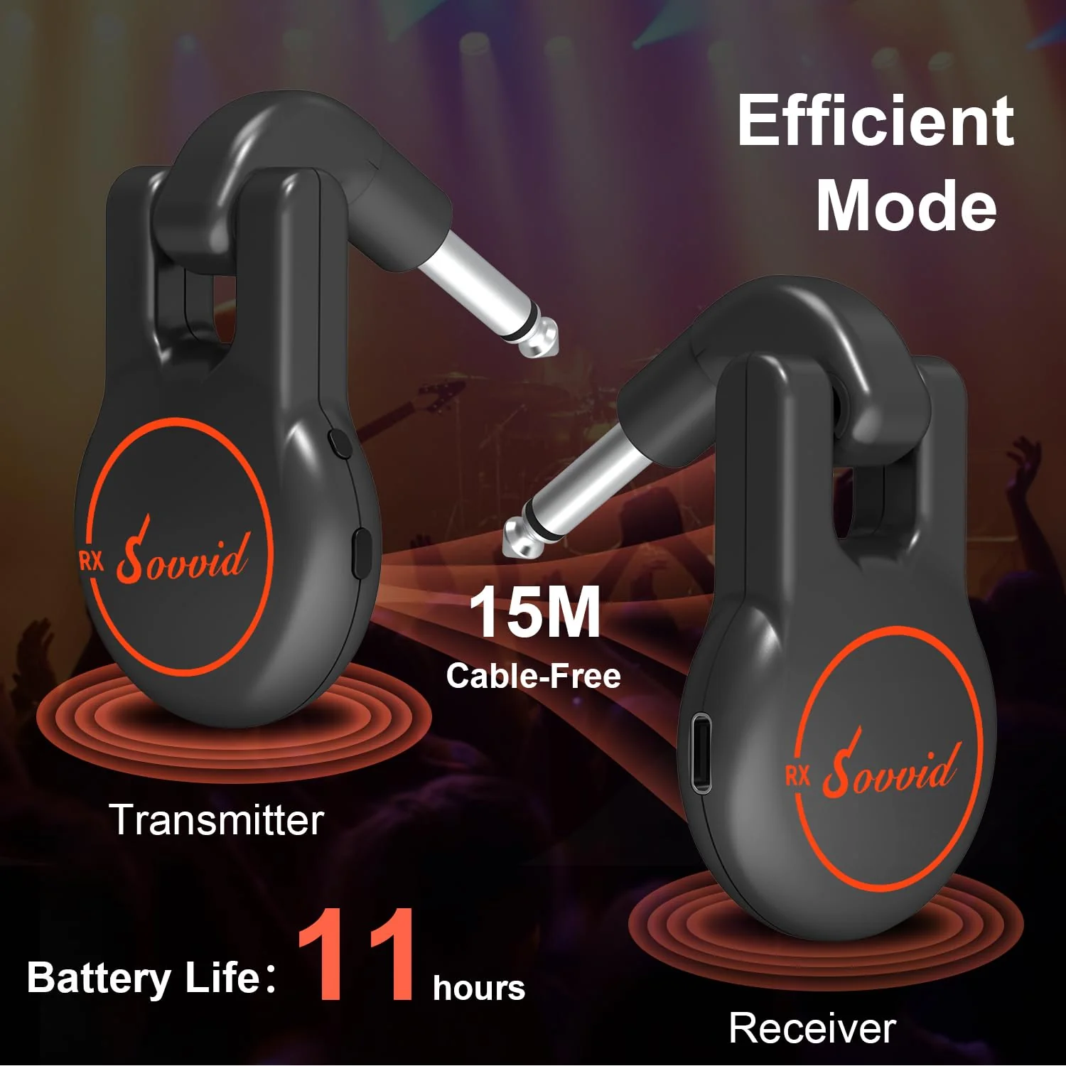 Wireless Guitar System, Wireless Guitar Transmitter Receiver Rechargeable Audio Wireless Transmitter Receiver with 11 Hours Usage Time for Electric Musical Instruments Guitar Bass - Image 2