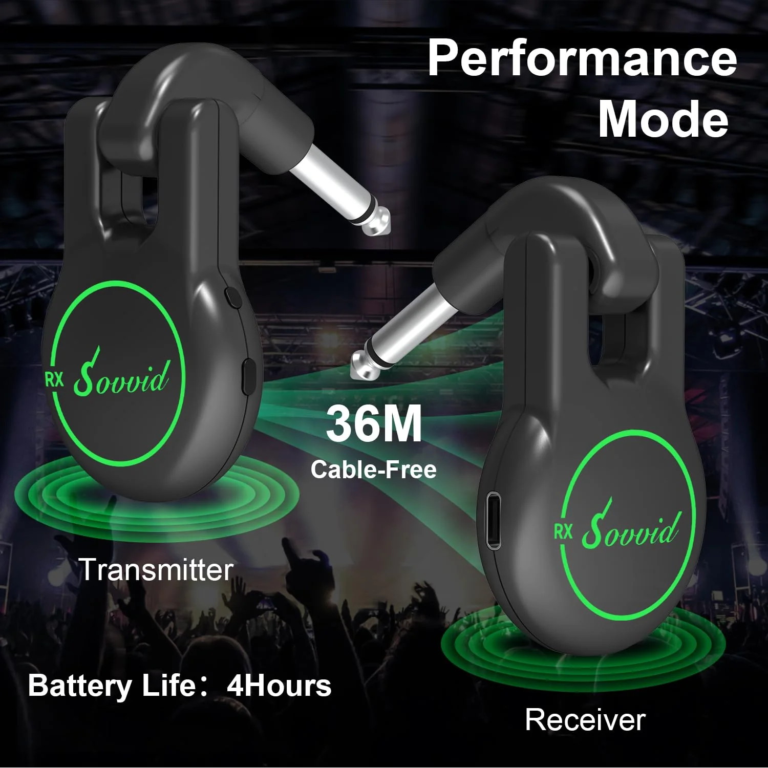 Wireless Guitar System, Wireless Guitar Transmitter Receiver Rechargeable Audio Wireless Transmitter Receiver with 11 Hours Usage Time for Electric Musical Instruments Guitar Bass - Image 3