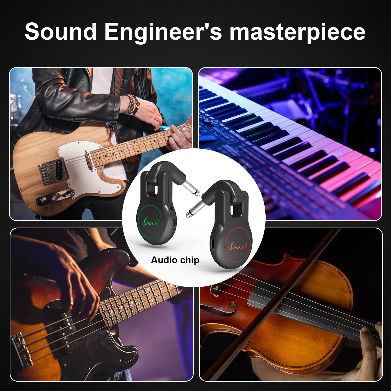 Wireless Guitar System, Wireless Guitar Transmitter Receiver Rechargeable Audio Wireless Transmitter Receiver with 11 Hours Usage Time for Electric Musical Instruments Guitar Bass - Image 5