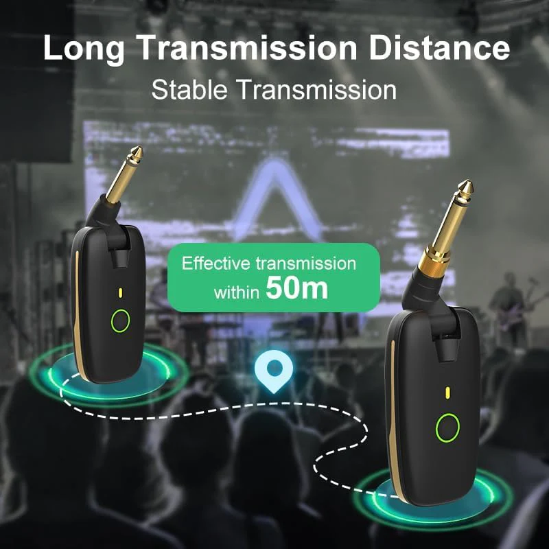 Wireless Guitar System with UHF Transmitter and Receiver, 7-Channel Rechargeable Audio, 164 Feet Range, 1/4” and 1/8” 2 in 1 Plug, USB-C Charging, Perfect for Guitar Bass Electric Musical Instruments - Image 2
