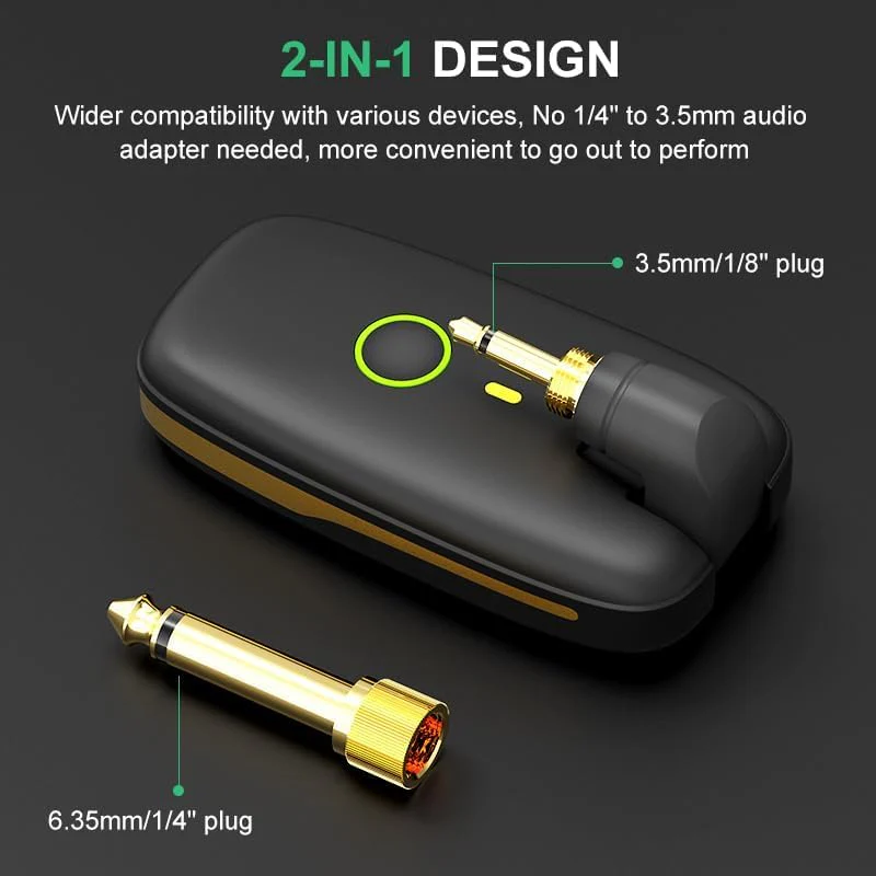 Wireless Guitar System with UHF Transmitter and Receiver, 7-Channel Rechargeable Audio, 164 Feet Range, 1/4” and 1/8” 2 in 1 Plug, USB-C Charging, Perfect for Guitar Bass Electric Musical Instruments - Image 6