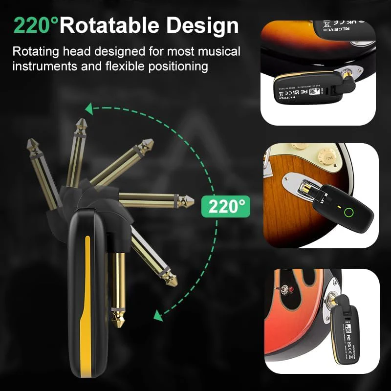 Wireless Guitar System with UHF Transmitter and Receiver, 7-Channel Rechargeable Audio, 164 Feet Range, 1/4” and 1/8” 2 in 1 Plug, USB-C Charging, Perfect for Guitar Bass Electric Musical Instruments - Image 7