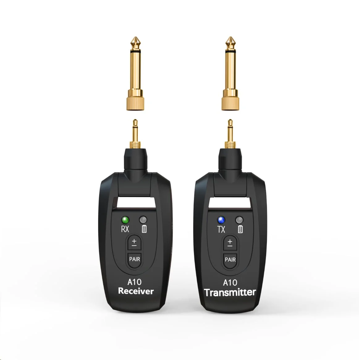Wireless Guitar Transmitter Receiver 2.4GHz Rechargeable, 6.35mm and 3.5mm Plugs Audio Wireless Guitar System 250° Rotatable for Bass Keyboard Drums Multiple Instruments (A10 Black) - Image 2