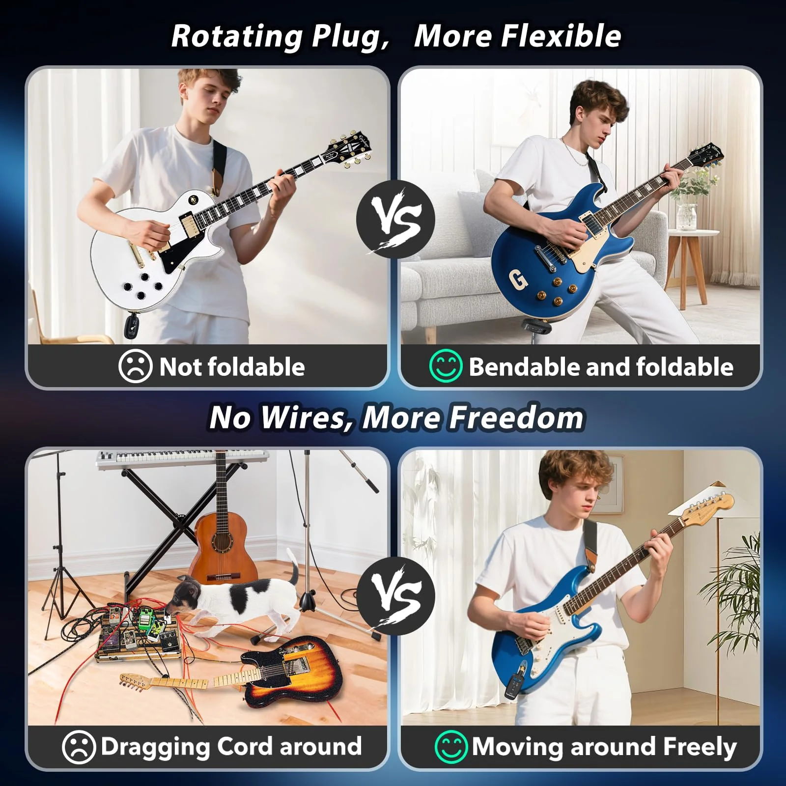 Wireless Guitar Transmitter Receiver 2.4GHz Rechargeable, 6.35mm and 3.5mm Plugs Audio Wireless Guitar System 250° Rotatable for Bass Keyboard Drums Multiple Instruments (A10 Black) - Image 7