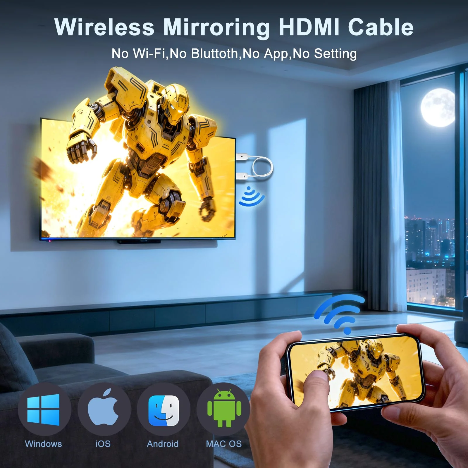 Wireless HDMI Display Adapter for iPhone, Stream Video/Audio/Files from iPhone,iPad,Android,Tablet,Laptop,MacBook to TV/Monitor/Projector, HDMI to USB C Screen Mirroring Cable Support Airplay Miracast - Image 2