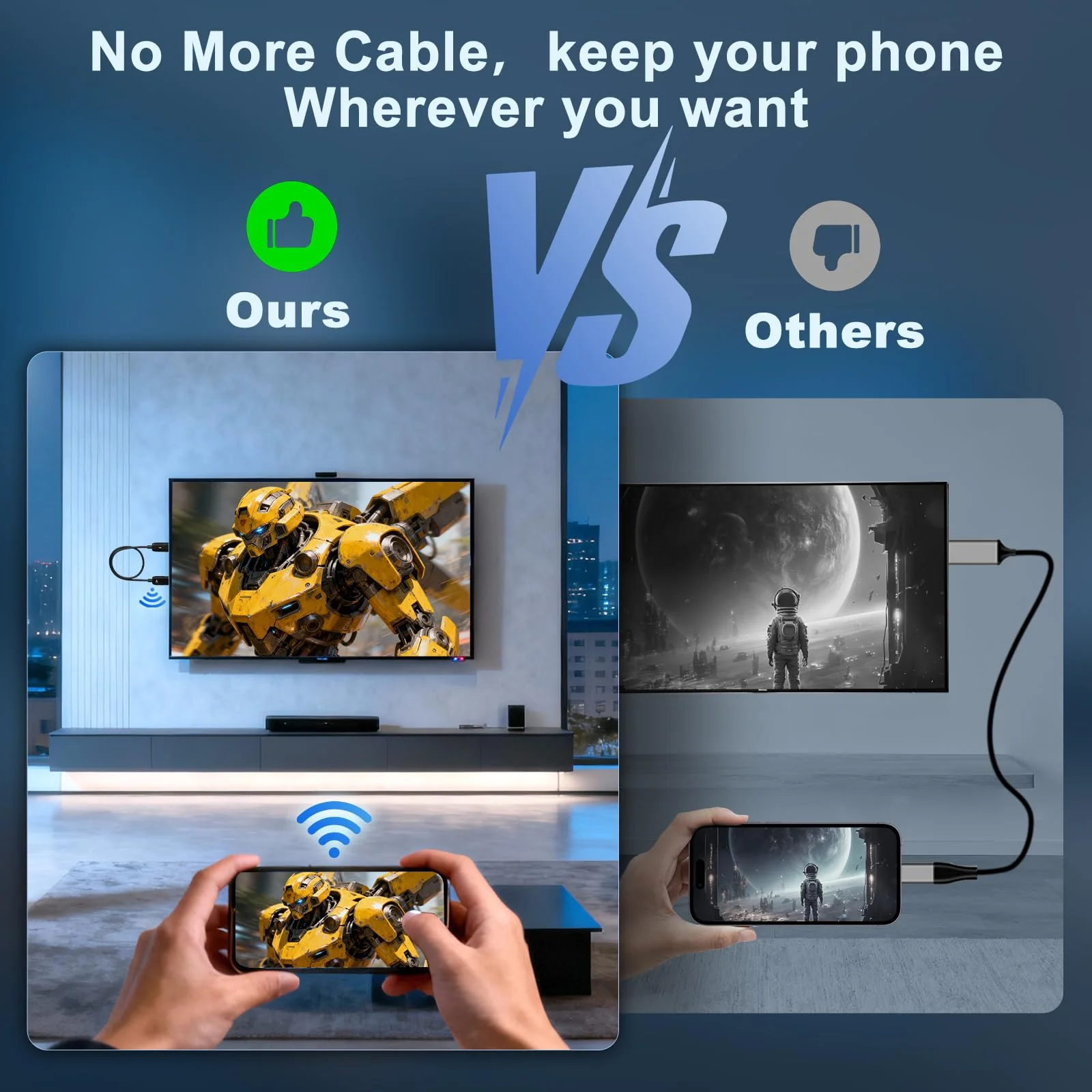 Wireless HDMI Display Adapter for iPhone, Wireless Mirroring Cable for iPhone,iPad,MacBook,Android,Windows to TV/Monitor/Projector,Streaming Video/Audio/Files,Supported Airplay & Miracast - Image 5