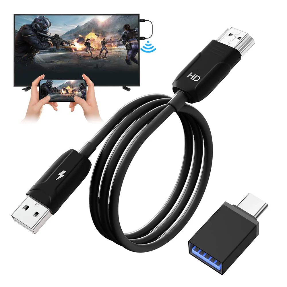 Wireless HDMI Mirroing Adapter/Cable/dongle,Streaming Stick,Wireless Display Adapter Extender Streaming Video/Audio to TV/Projector/Monitor,Suitable for iPhone/iPad/MacBook/Smartphone/Notebook Black