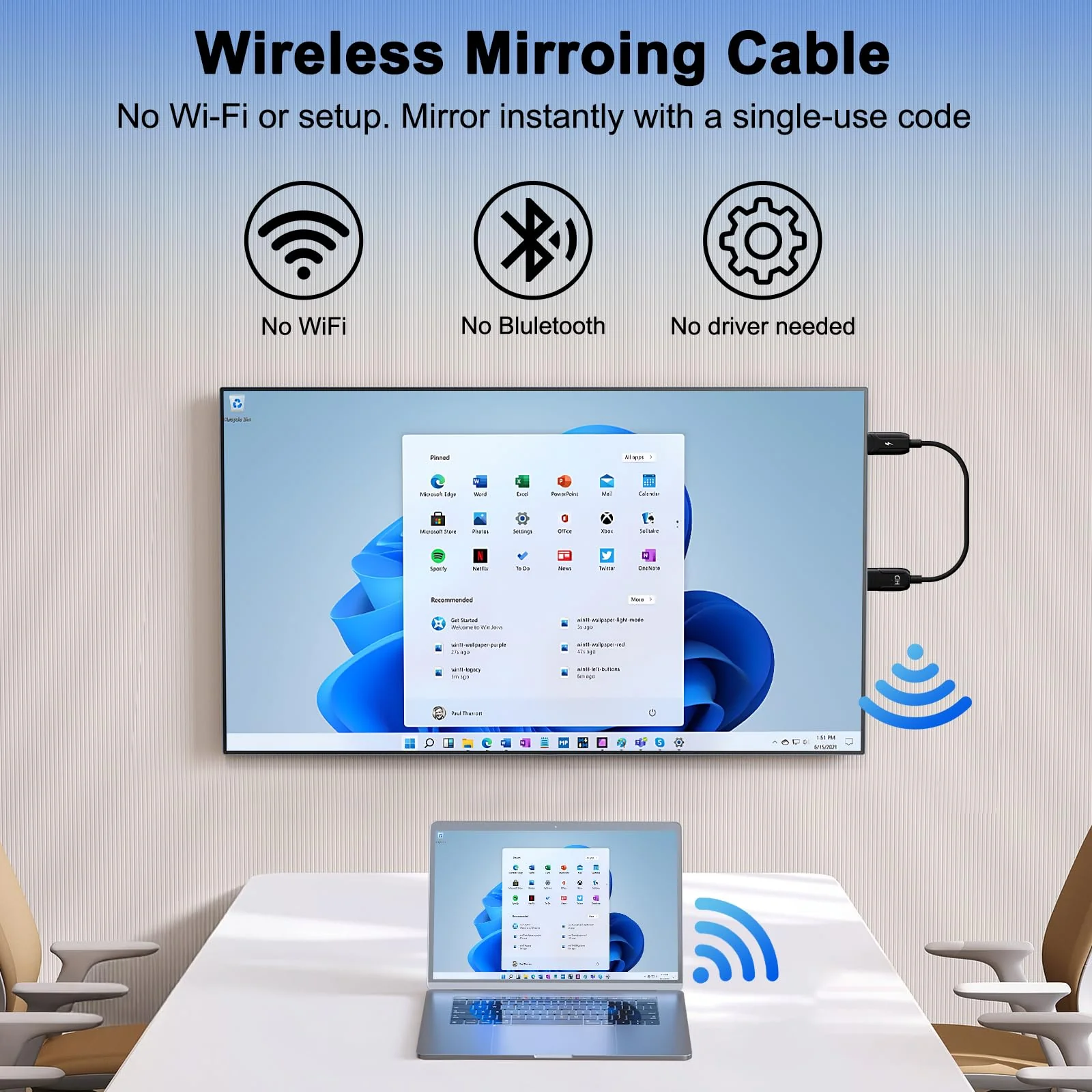 Wireless HDMI Mirroing Adapter/Cable/dongle,Streaming Stick,Wireless Display Adapter Extender Streaming Video/Audio to TV/Projector/Monitor,Suitable for iPhone/iPad/MacBook/Smartphone/Notebook Black - Image 2