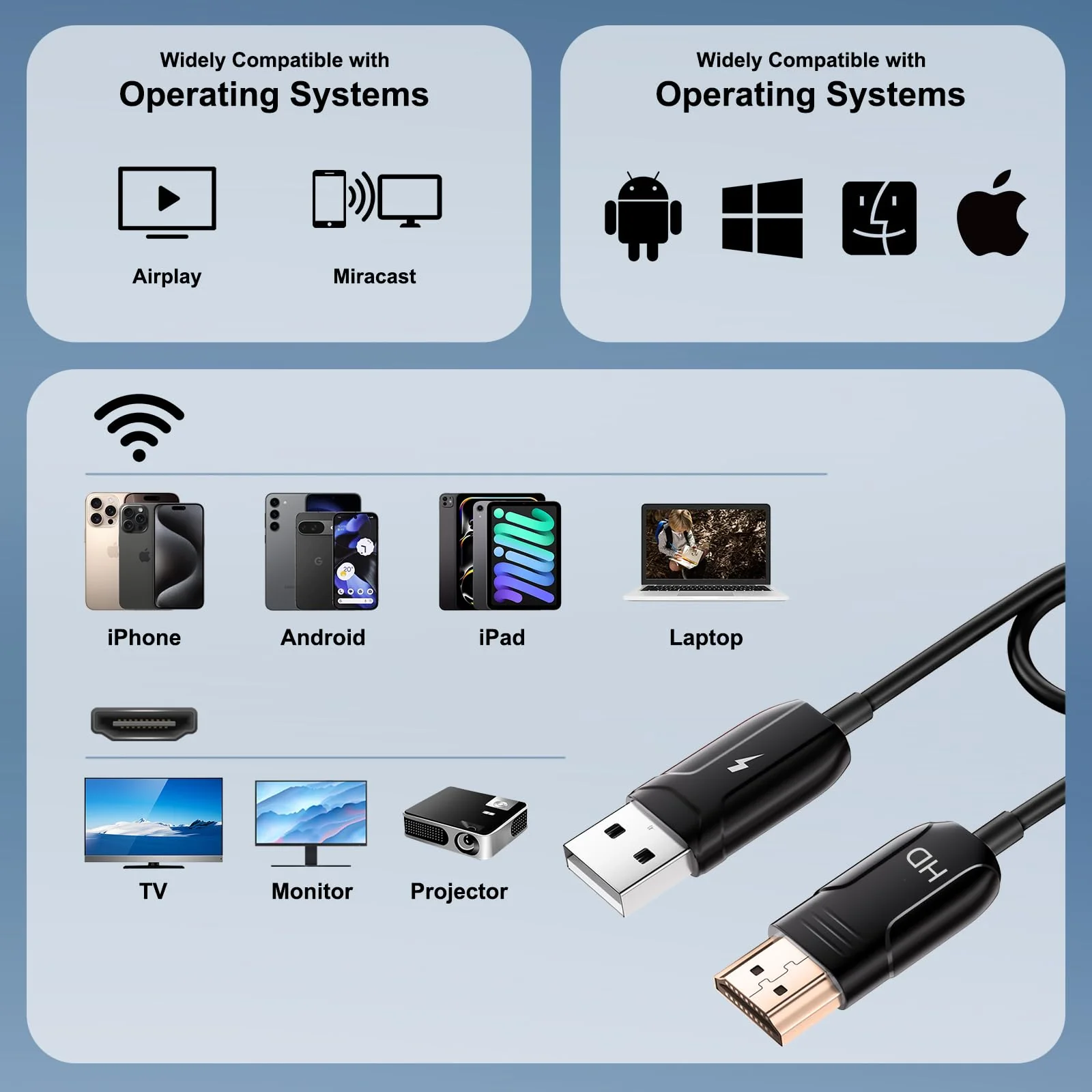 Wireless HDMI Mirroing Adapter/Cable/dongle,Streaming Stick,Wireless Display Adapter Extender Streaming Video/Audio to TV/Projector/Monitor,Suitable for iPhone/iPad/MacBook/Smartphone/Notebook Black - Image 4