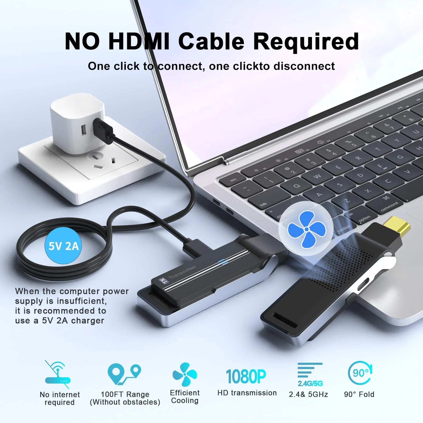Wireless HDMI Transmitter & Receiver Kit with Heat Dissipation, 90° Bendable Interface, Dual-Band 2.4G/5G - Stream Video & Audio from Laptops/TV Boxes/Projectors to Monitors (Equip USB-C to HDMI) - Image 2