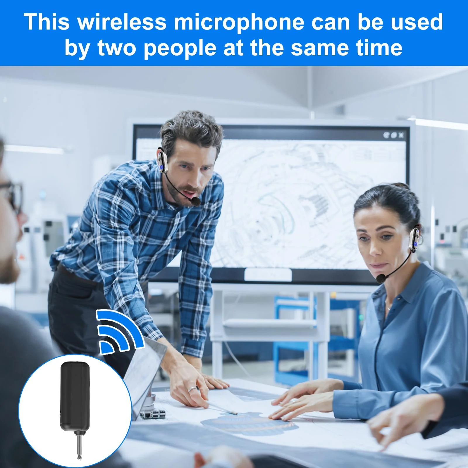 Wireless Headset Microphone Double Mic: UHF Mics Head for Two People with LED Digital Display - Head Handheld Mic 2 in 1, 165 ft Range for Voice Amplifier, Tour Guide, Teaching, Fitness, PA System Silver2 - Image 3