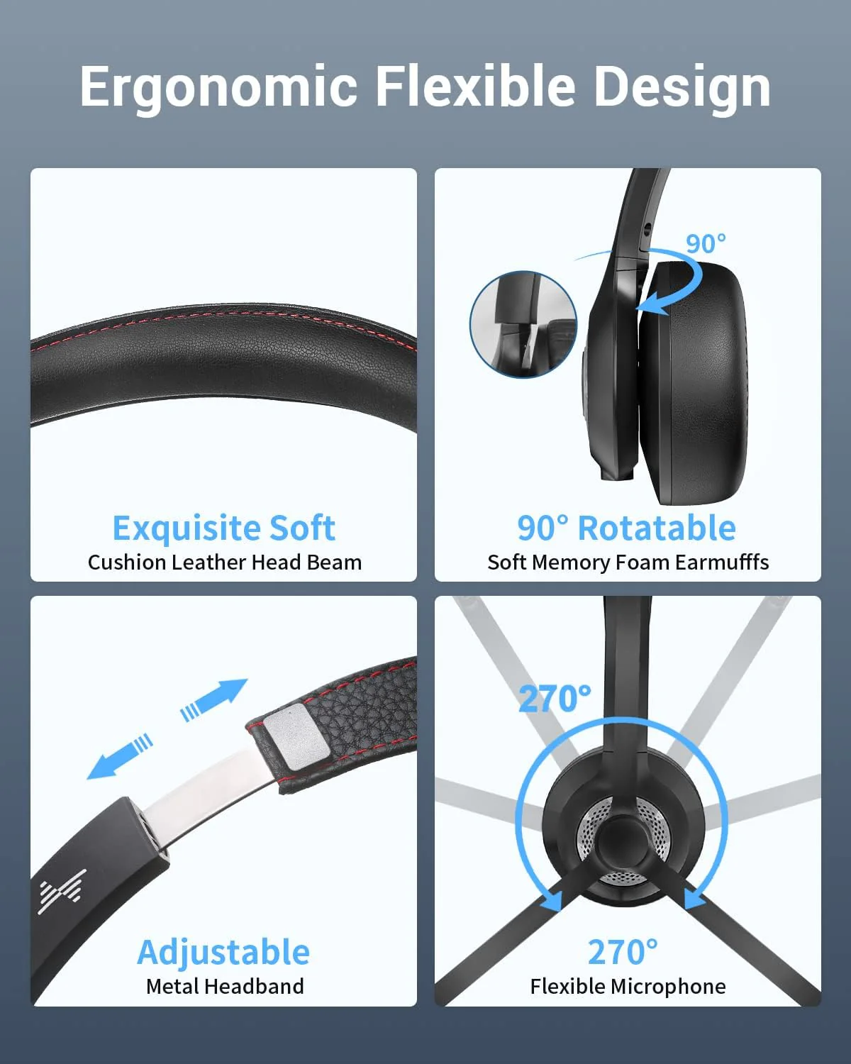 Wireless Headset with AI Noise Cancelling Microphone Bluetooth Headset - Bluetooth V5.2 Headphones with USB Dongle, Charging Base & Mic Mute for Computer/Laptop/PC/iPhone/Android/Cell Phones Black - Image 5