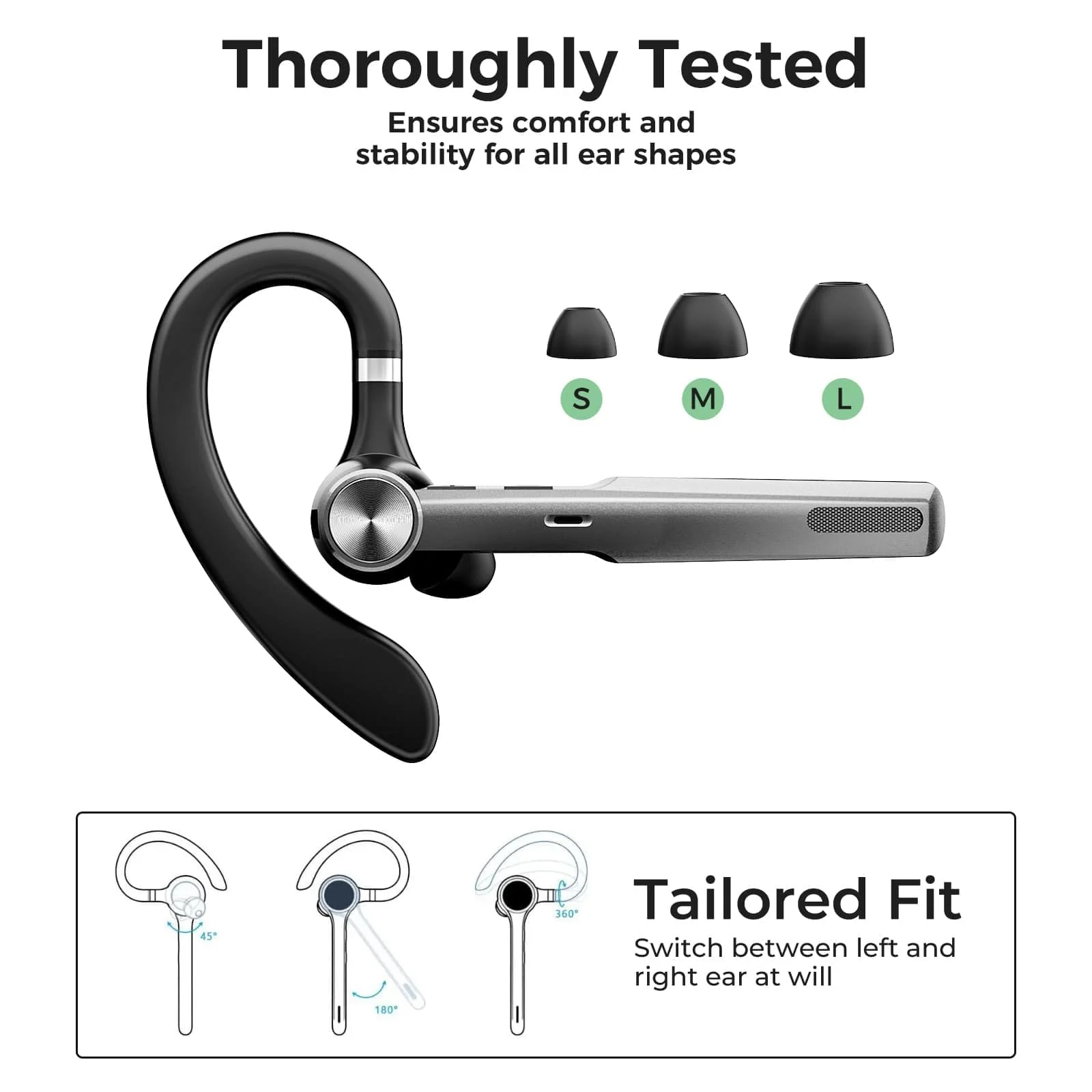 Wireless Headset with Mic for Work: Trucker Bluetooth Headphones with USB Dongle Noise Cancelling Microphone Wireless Earpiece for Business/Computer/Laptop/Cell Phones/Remote Work/Call Center Black-G3-dongle - Image 4