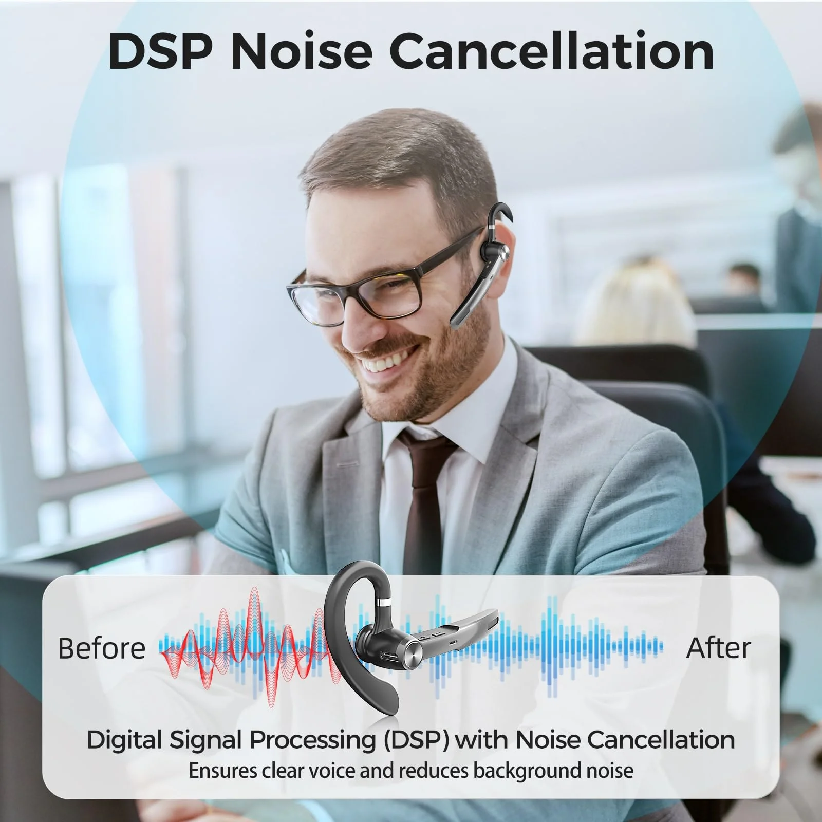 Wireless Headset with Mic for Work: Trucker Bluetooth Headphones with USB Dongle Noise Cancelling Microphone Wireless Earpiece for Business/Computer/Laptop/Cell Phones/Remote Work/Call Center Black-G3-dongle - Image 5