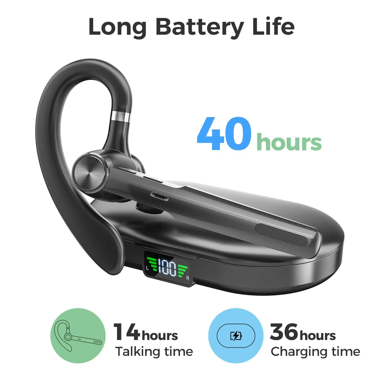 Wireless Headset with Mic for Work: Trucker Bluetooth Headphones with USB Dongle Noise Cancelling Microphone Wireless Earpiece for Business/Computer/Laptop/Cell Phones/Remote Work/Call Center Black-G3-dongle - Image 6