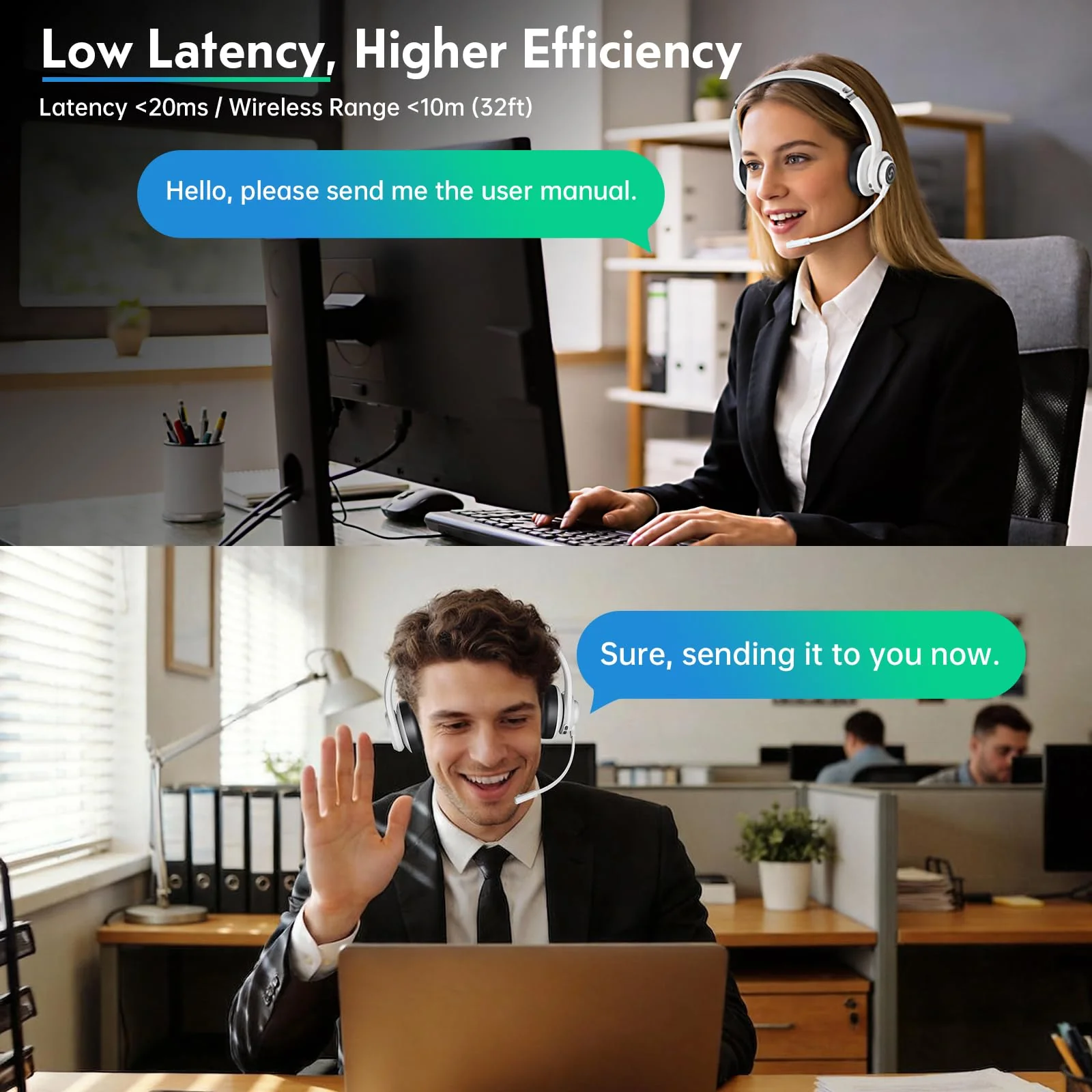 Wireless Headsets with Mic for Work, Wireless Headset for Cell Phones, Ultra Lightweight& 50+ Playtime, On Ear Bluetooth Headphone Fit for PC/Call Center/Computer/Laptop/Teams - White - Image 5