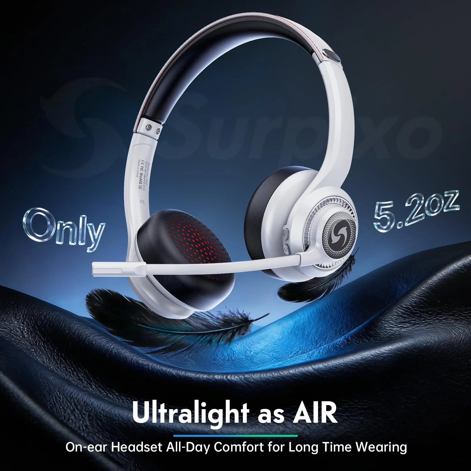 Wireless Headsets with Mic for Work, Wireless Headset for Cell Phones, Ultra Lightweight& 50+ Playtime, On Ear Bluetooth Headphone Fit for PC/Call Center/Computer/Laptop/Teams - White - Image 7
